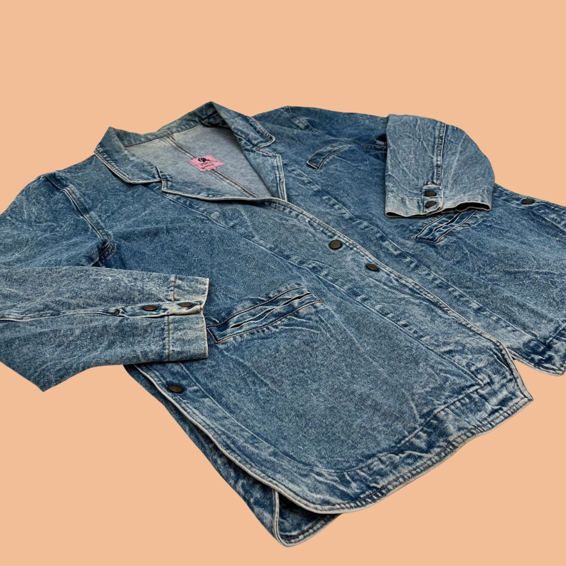 Vintage 90s denim 2X jacket by Company A, COA denim jacket with side openings, 1990s XXL faded denim jacket with front pockets