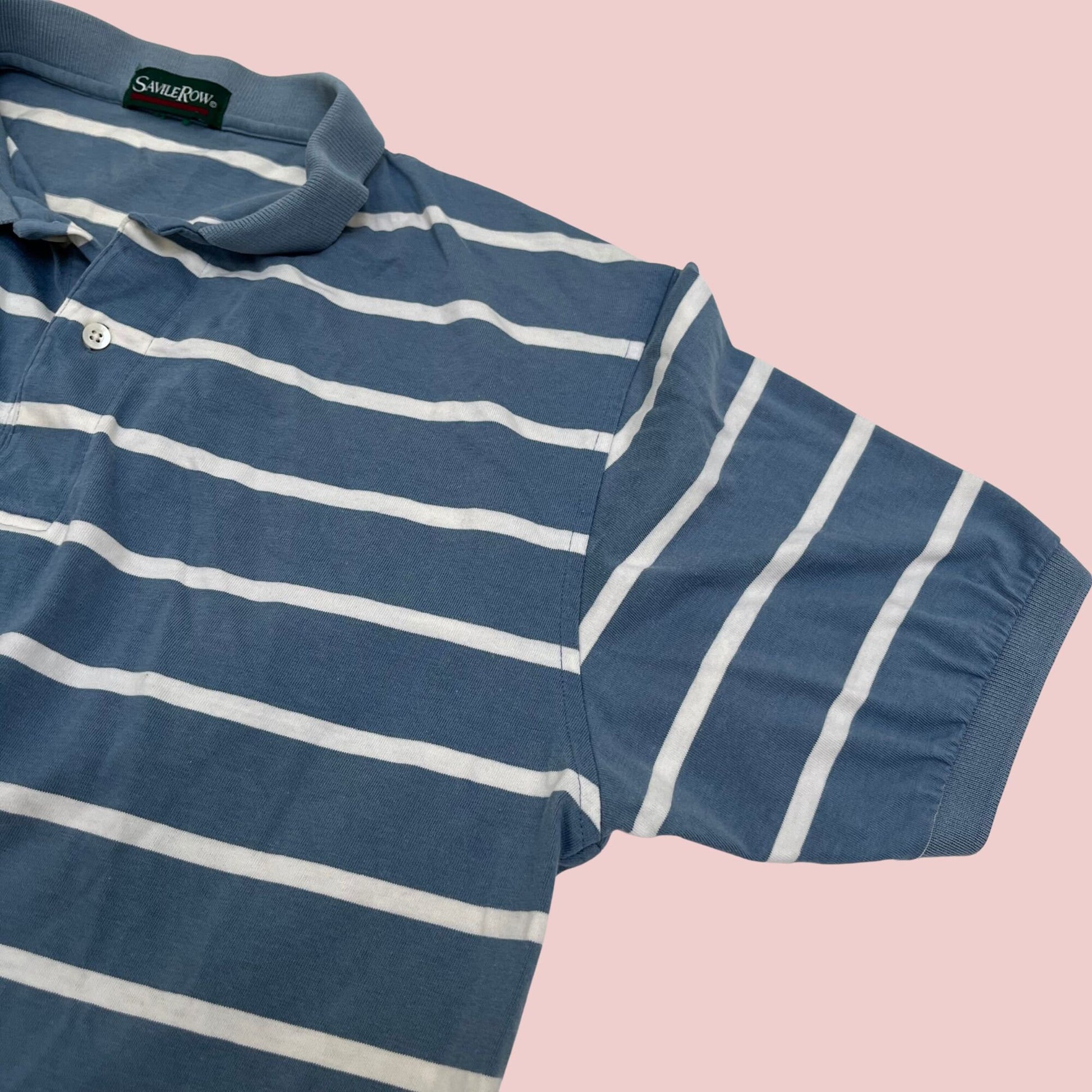 Vintage 90s polo shirt by Savile Row Traditions, striped men's golf polo in blue and white, 1990s striped men's short sleeve