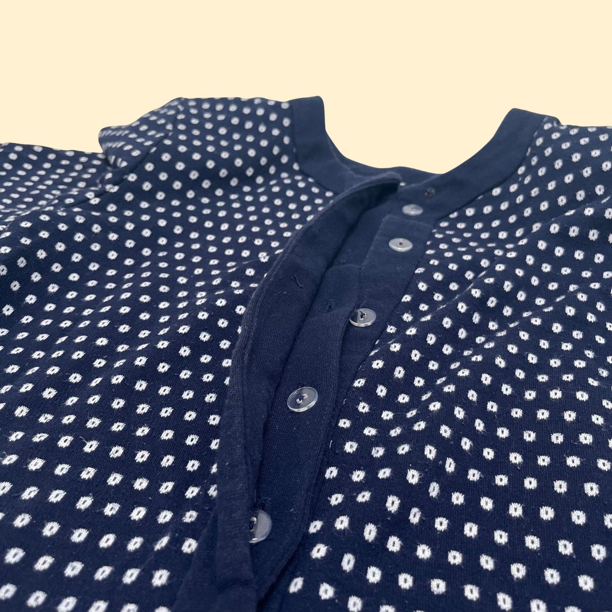 Vintage 80s patterned cardigan style blazer by Kathryn Deene, polka dot women's sweater, blue and white size 14 women's jacket