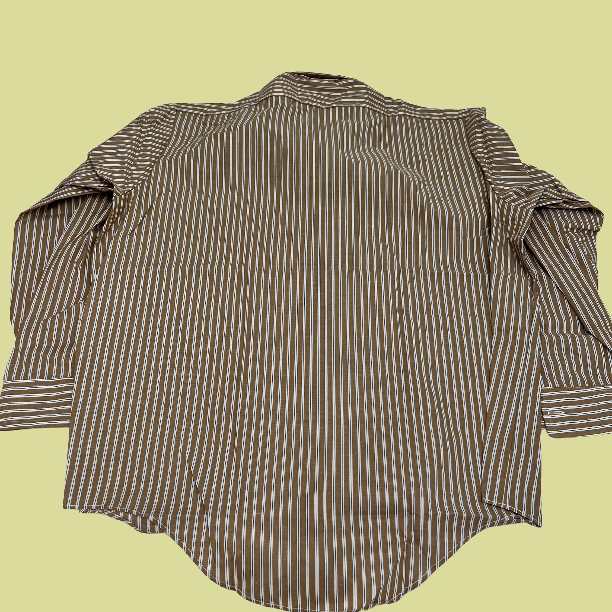 70s XL dress shirt by Arrow Surrey Collection, vintage 1970s striped button down, men's collared shirt with brown and white stripes