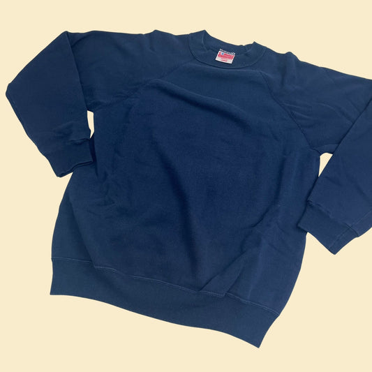 90s Hanes Activewear crewneck sweatshirt, large vintage solid blue crewneck, dark blue vintage Hanes pullover