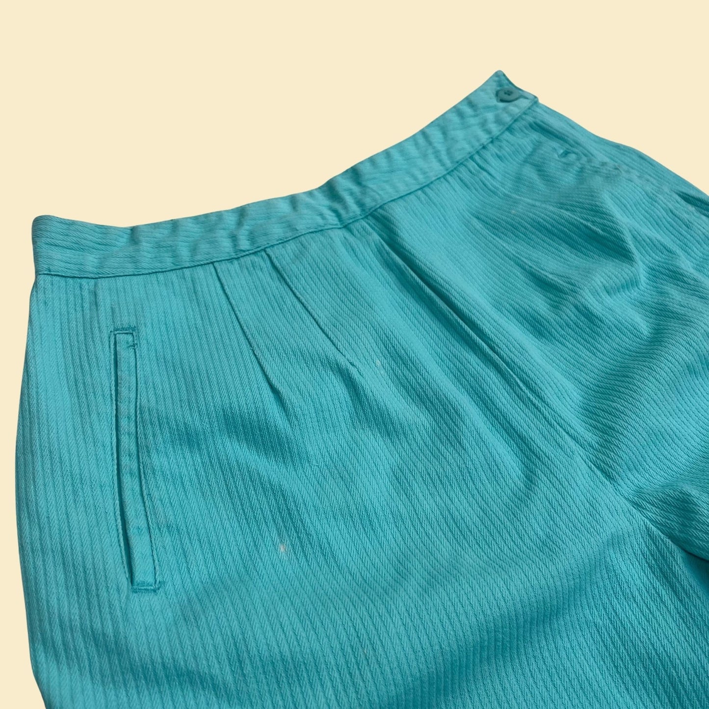 80s teal pants by Organically Grown, vintage side zip size 13 ribbed jeans, turquoise women's 1980s pants