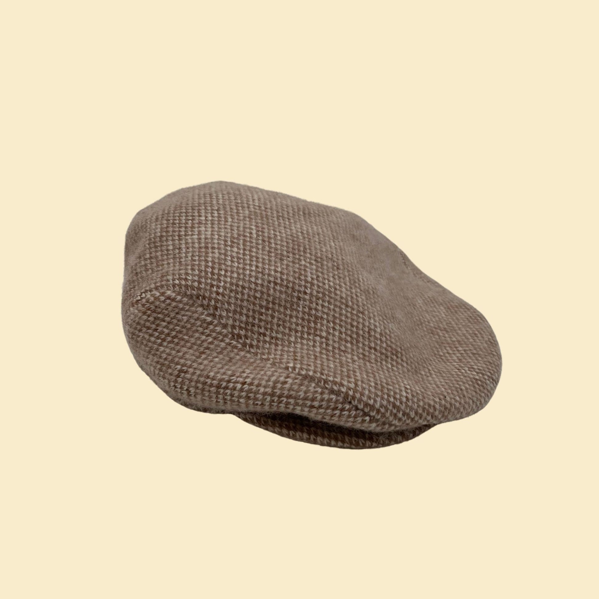 80s paperboy cap in lambswool by Echo, vintage flat cap in beige houndstooth, newsboy hat, check patterned European style hat