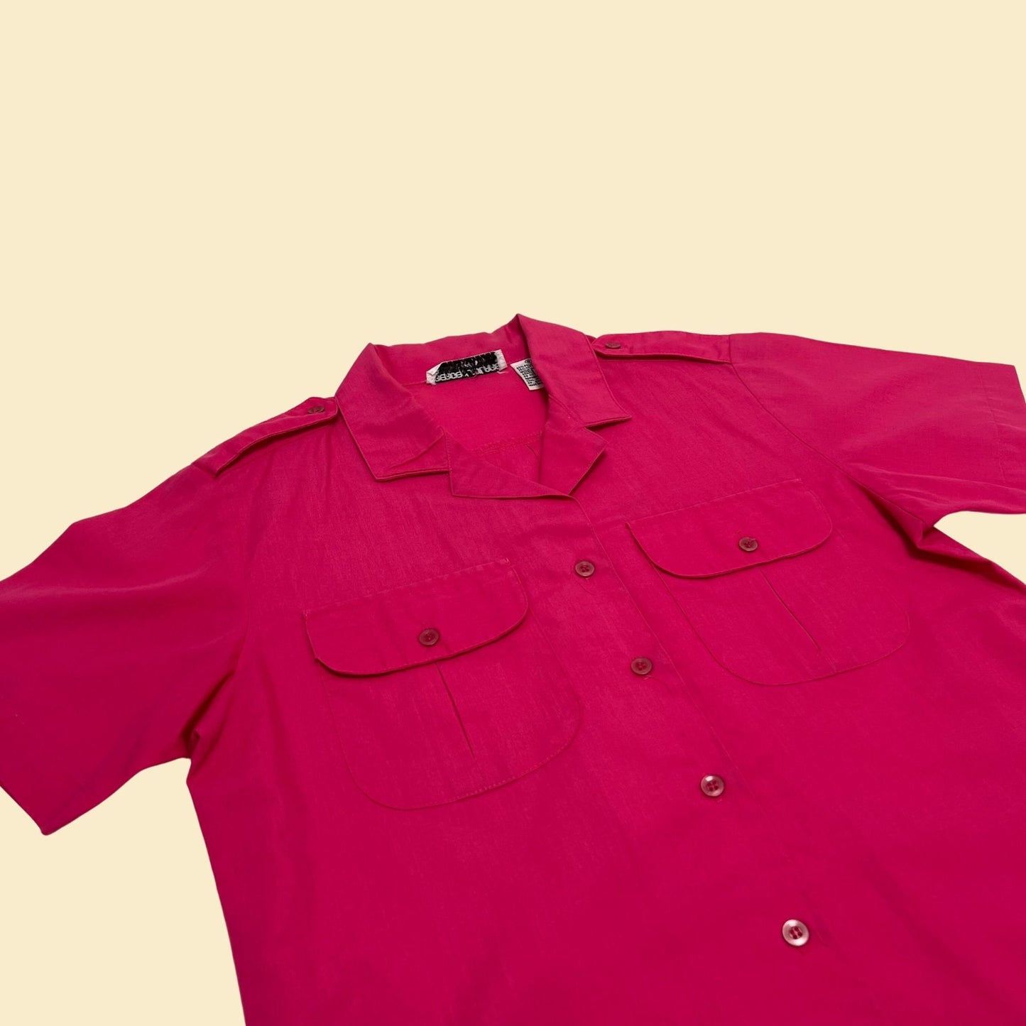 70s hot pink shirt, vintage women's button down blouse, 1970s small shirt by Bergen Square