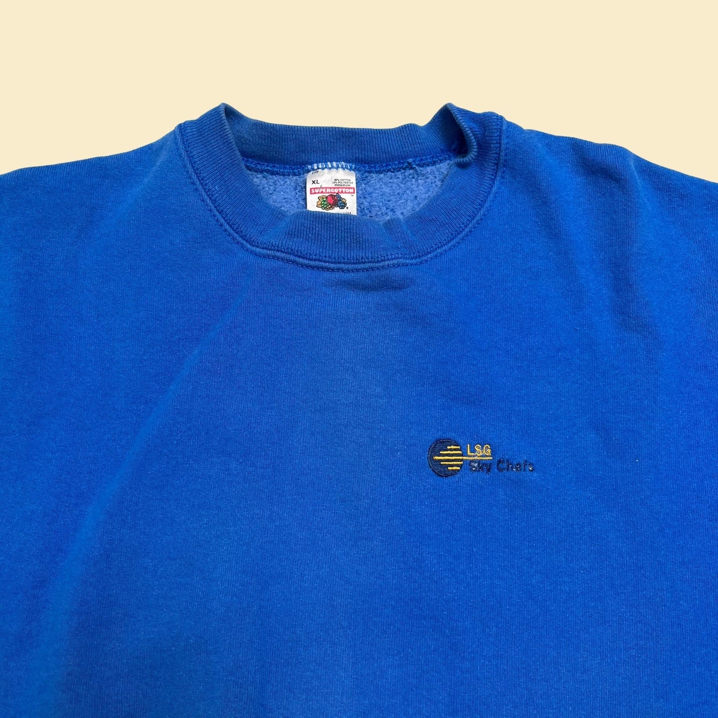 90s XL blue crewneck by Fruit of the Loom, extra large vintage pullover sweatshirt, 1990s embroidered crew made in USA