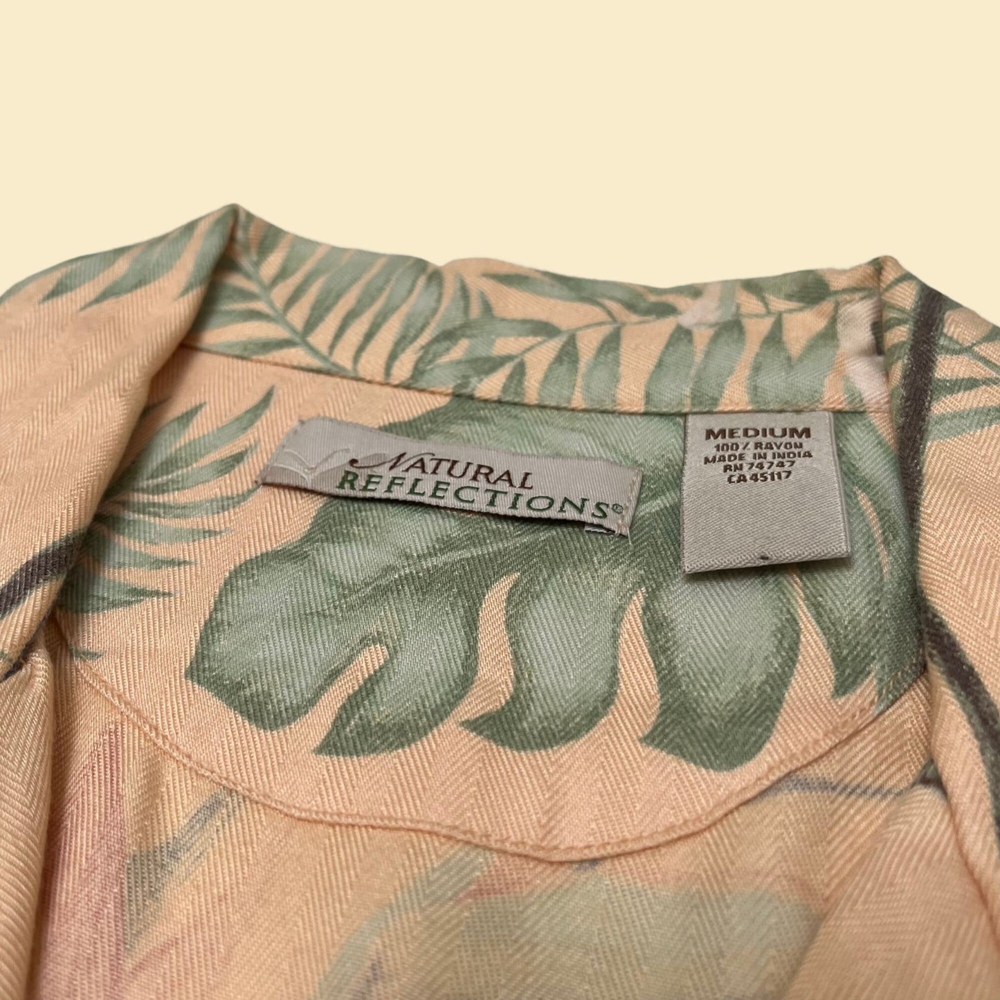 Vintage floral shirt, 1990s women's Hawaiian shirt, 90s floral button down blouse in coral and green