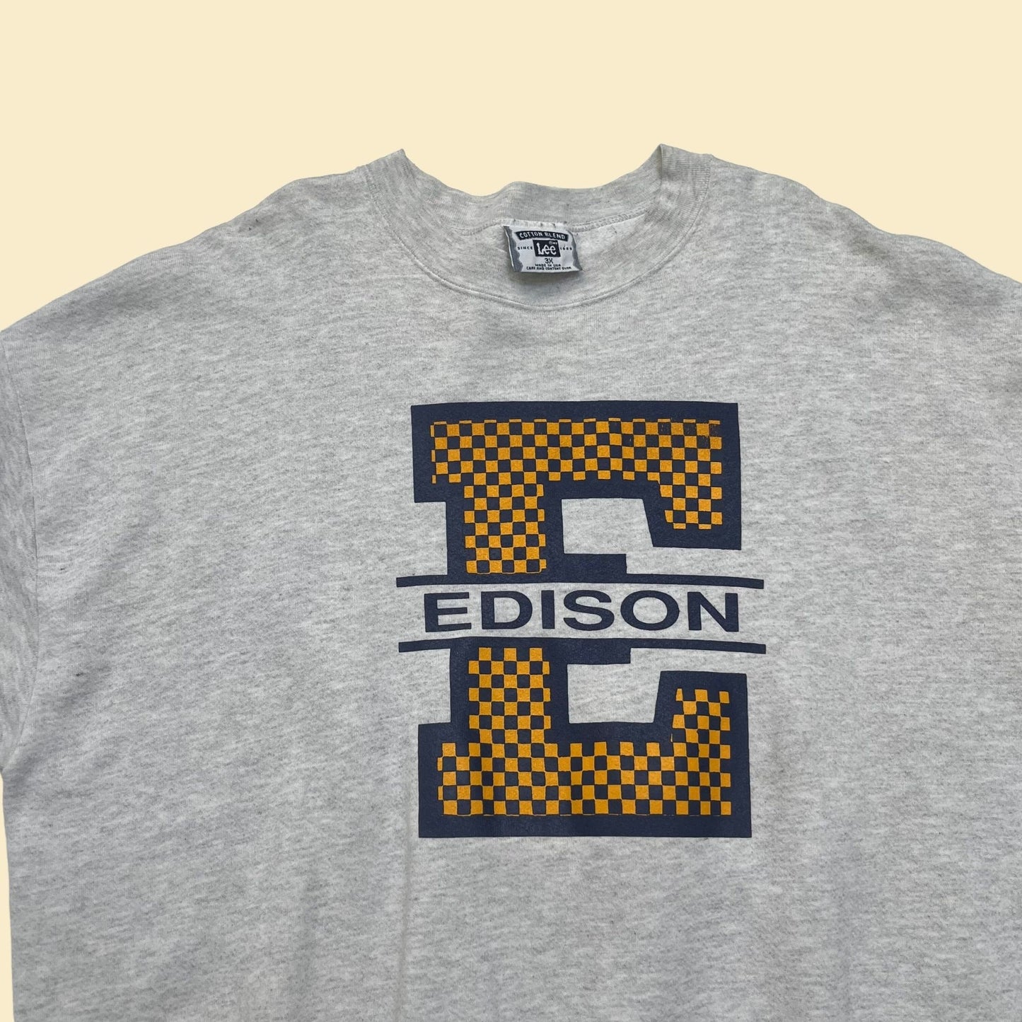 90s Lee crewneck sweatshirt with Edison E logo, 3XL grey vintage crew pullover, 1990s sweatshirt