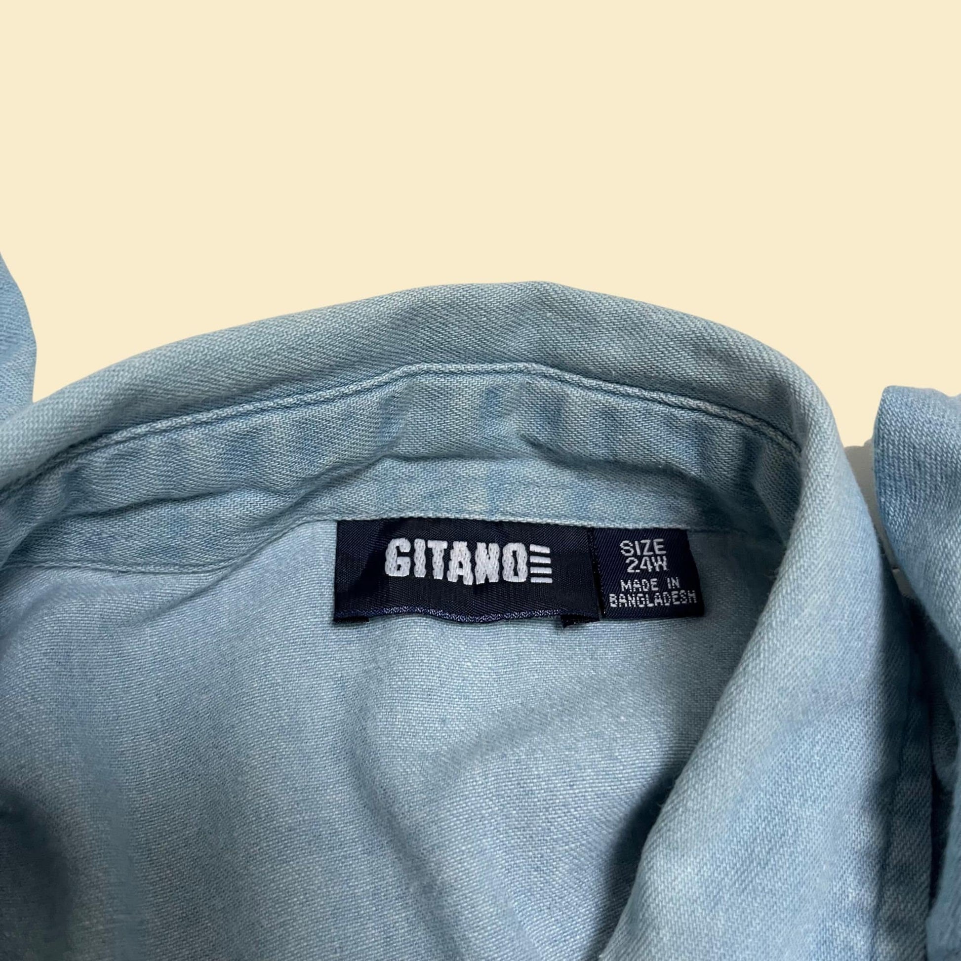 90s chambray shirt by Gitano, vintage 1990s denim long sleeve button down in size 24W