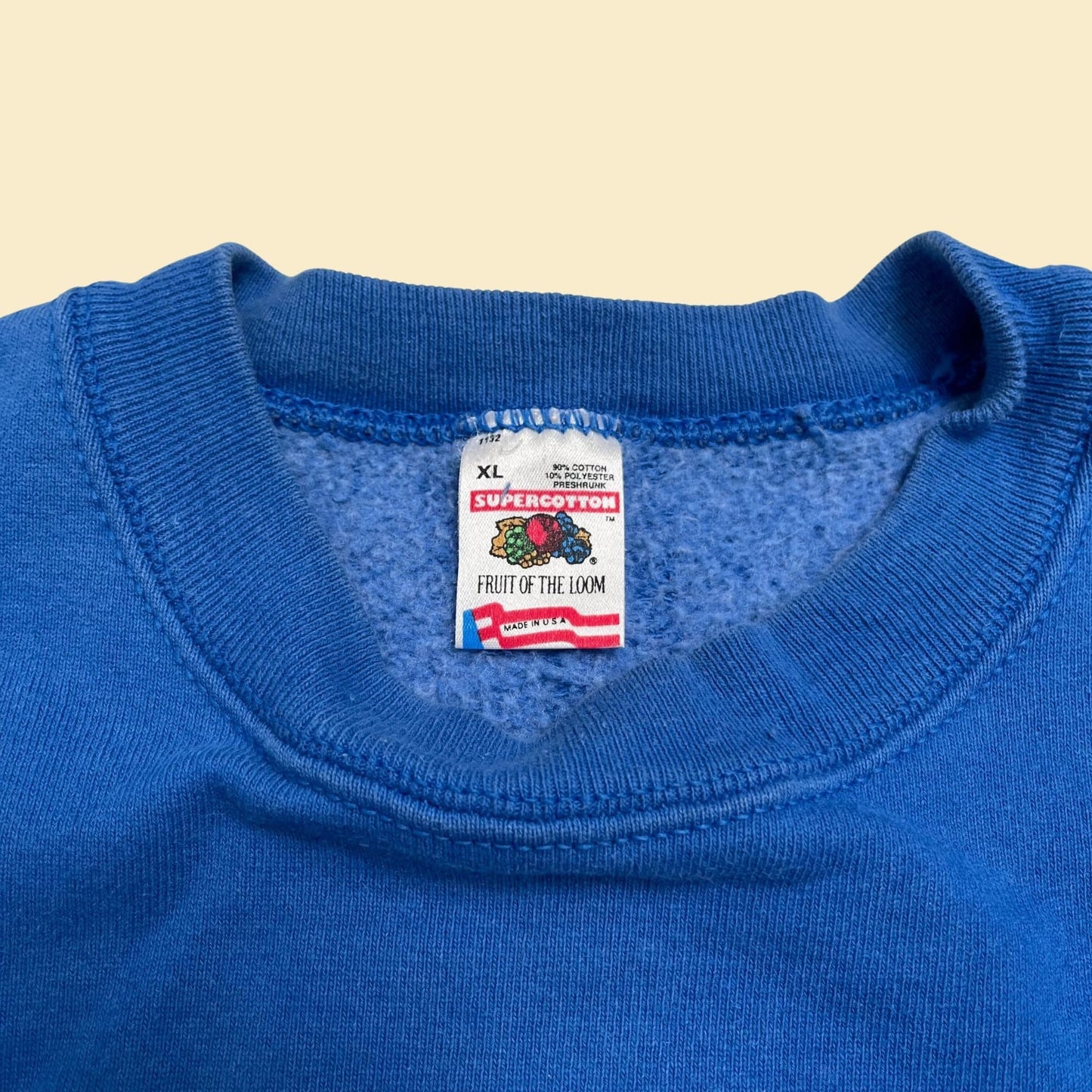 90s XL blue crewneck by Fruit of the Loom, extra large vintage pullover sweatshirt, 1990s embroidered crew made in USA