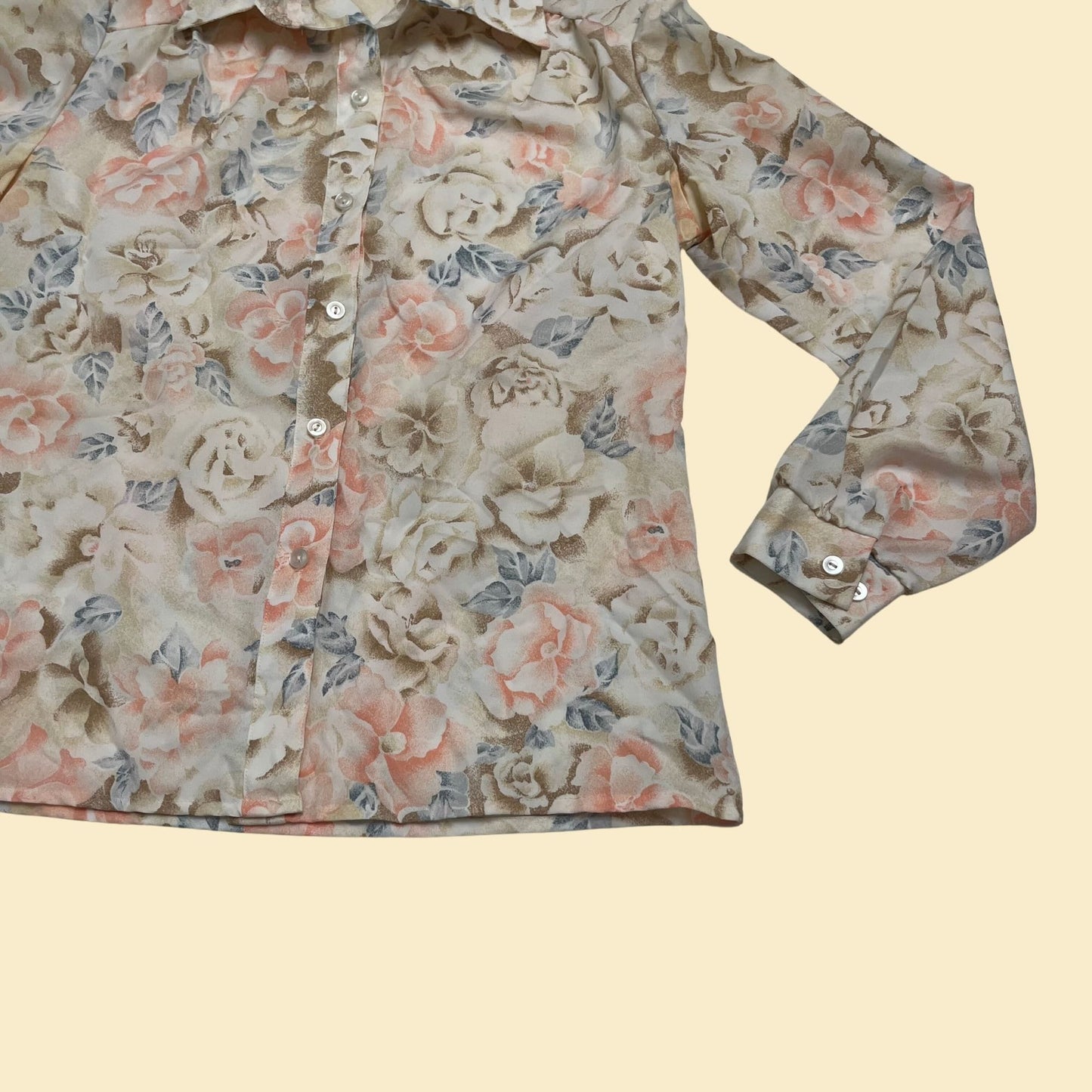 70s floral button down by Cadisport, vintage 1970s flower patterned women's shirt