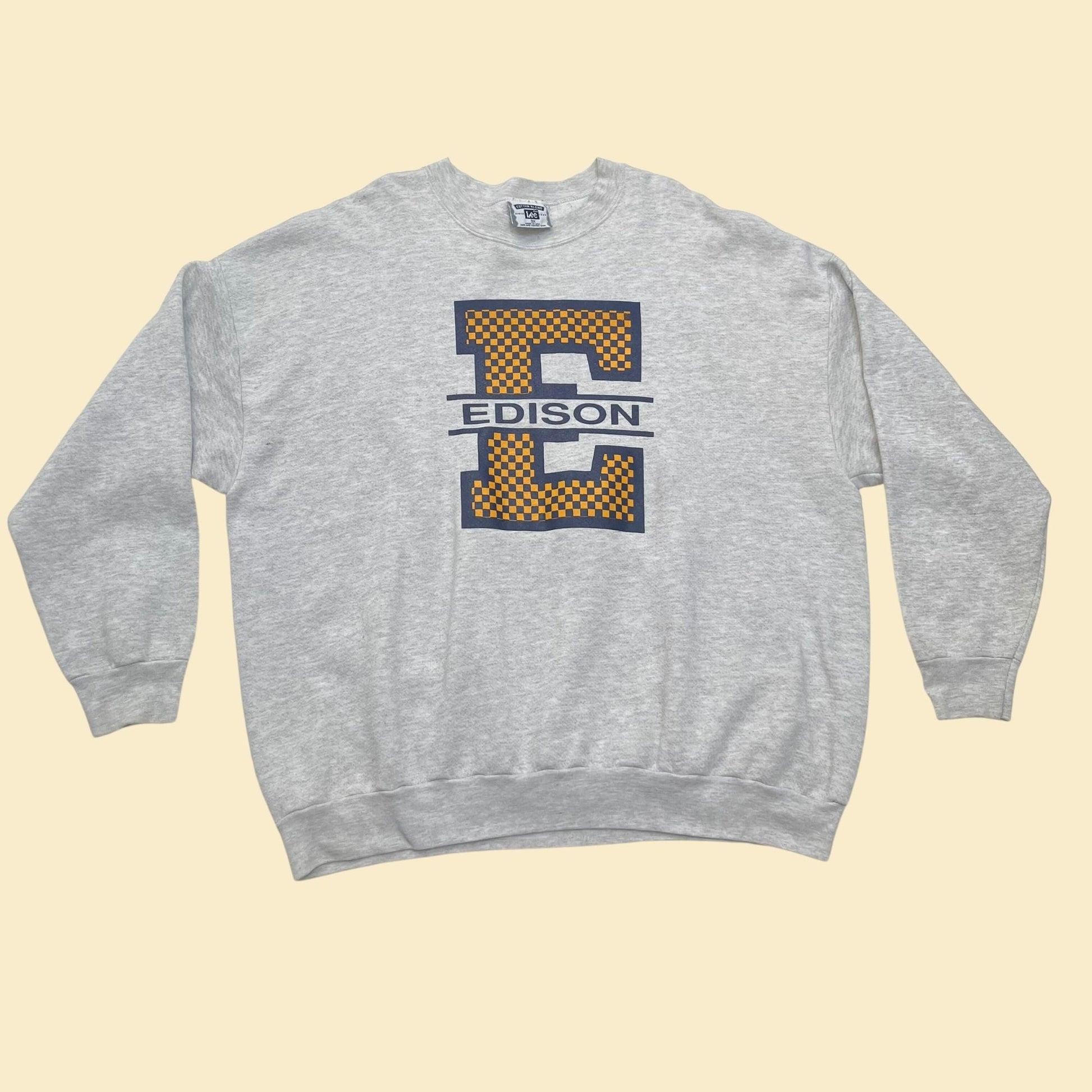 90s Lee crewneck sweatshirt with Edison E logo, 3XL grey vintage crew pullover, 1990s sweatshirt