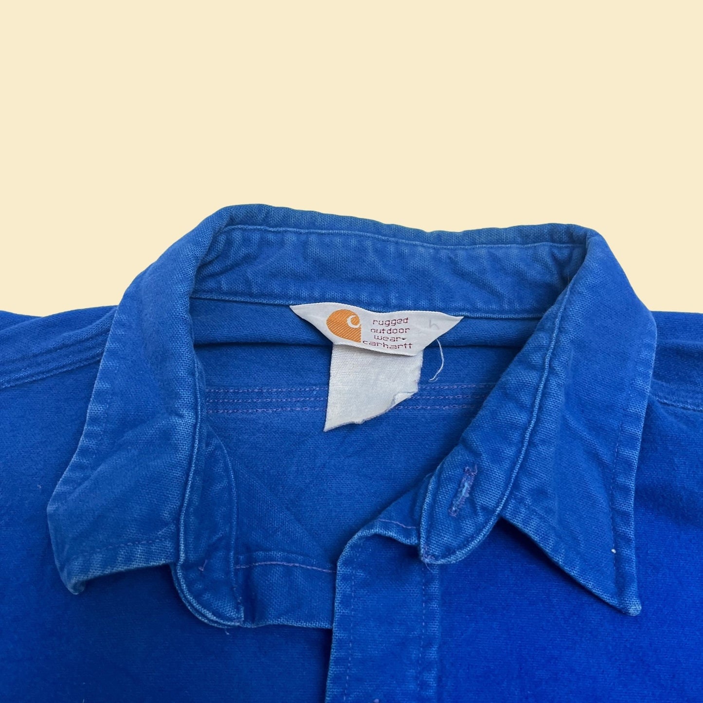 90s Carhartt blue shirt, Union Made in USA, 'Rugged outdoor wear' blue button down with long sleeves