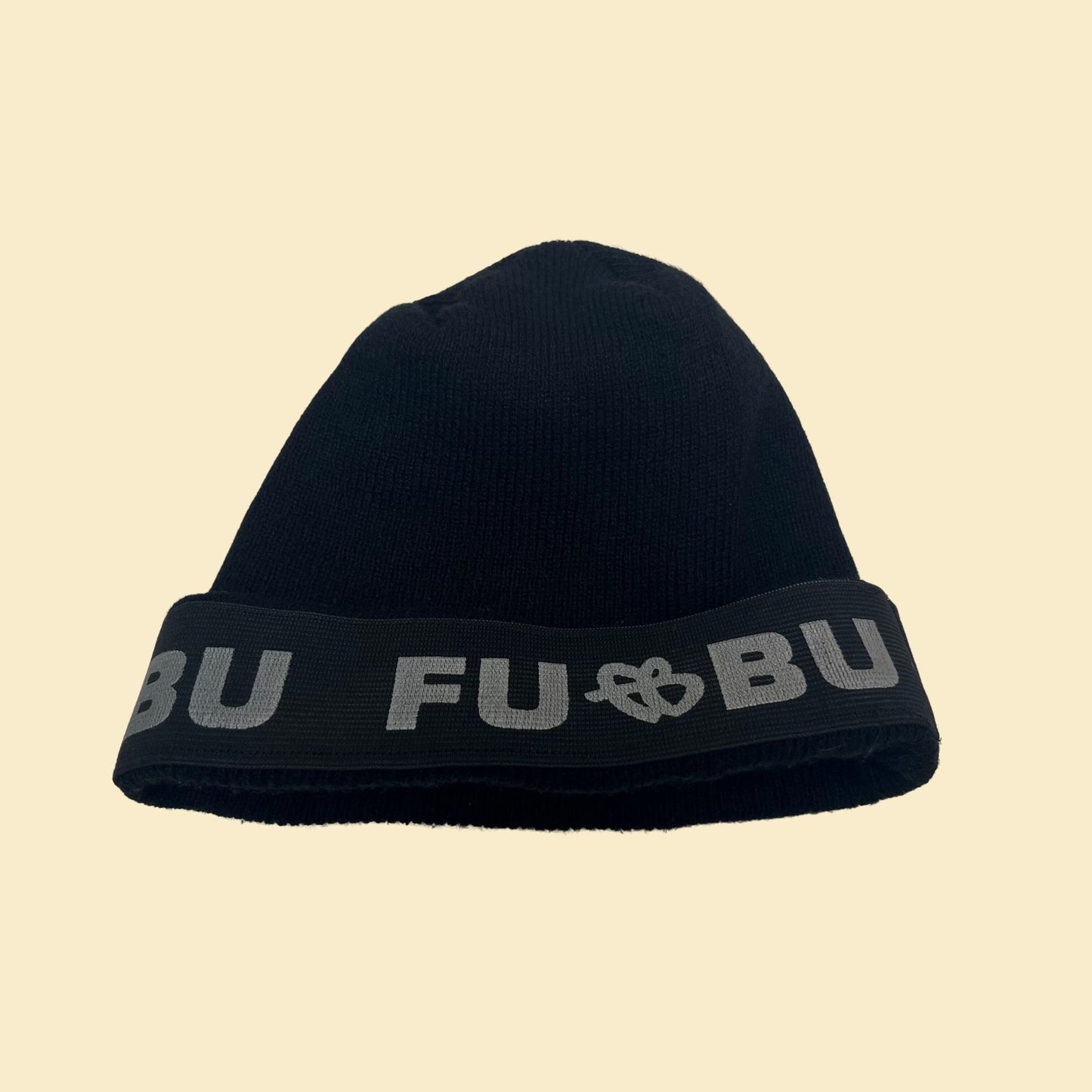 90s FUBU beanie, vintage 1990s knit FUBU hat with ribbed texture in black and grey/silver