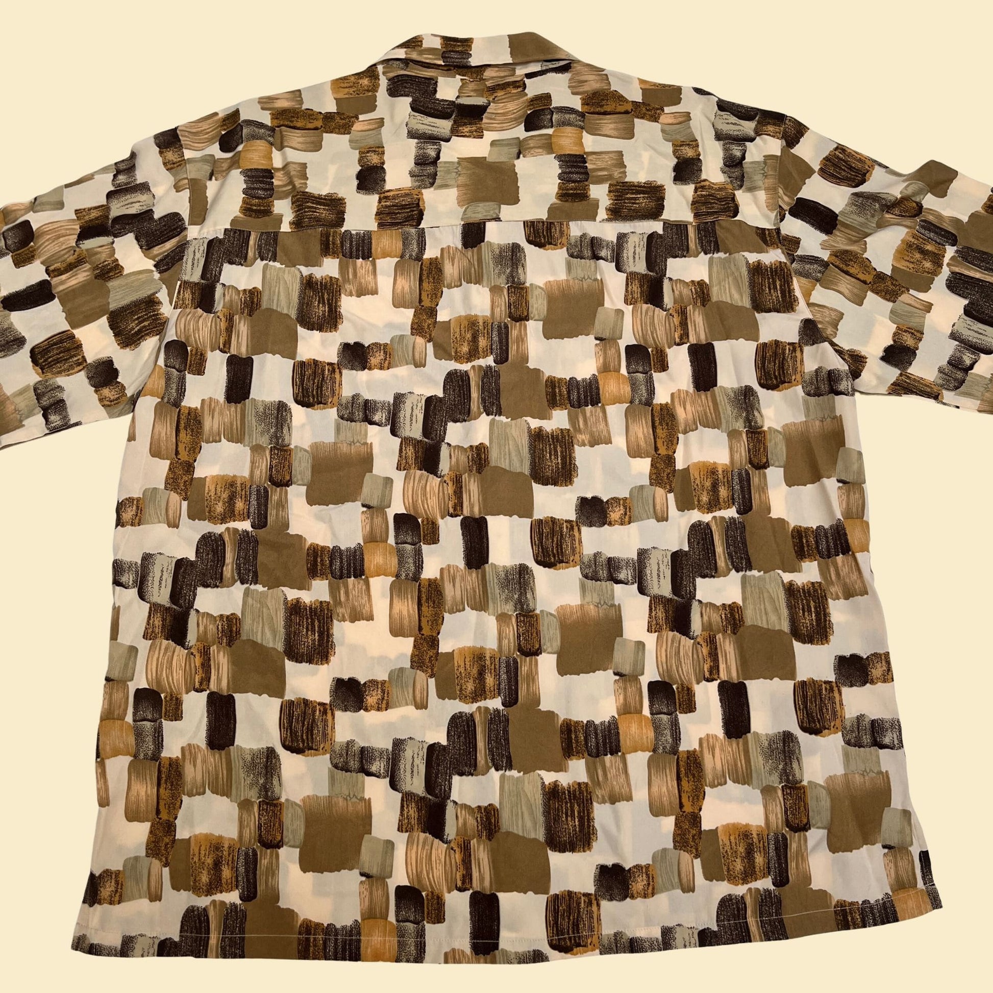 90s XXL geometric shirt by Michael Irvin No 88, vintage men's patterned shirt, olive green, beige and brown men's short sleeve