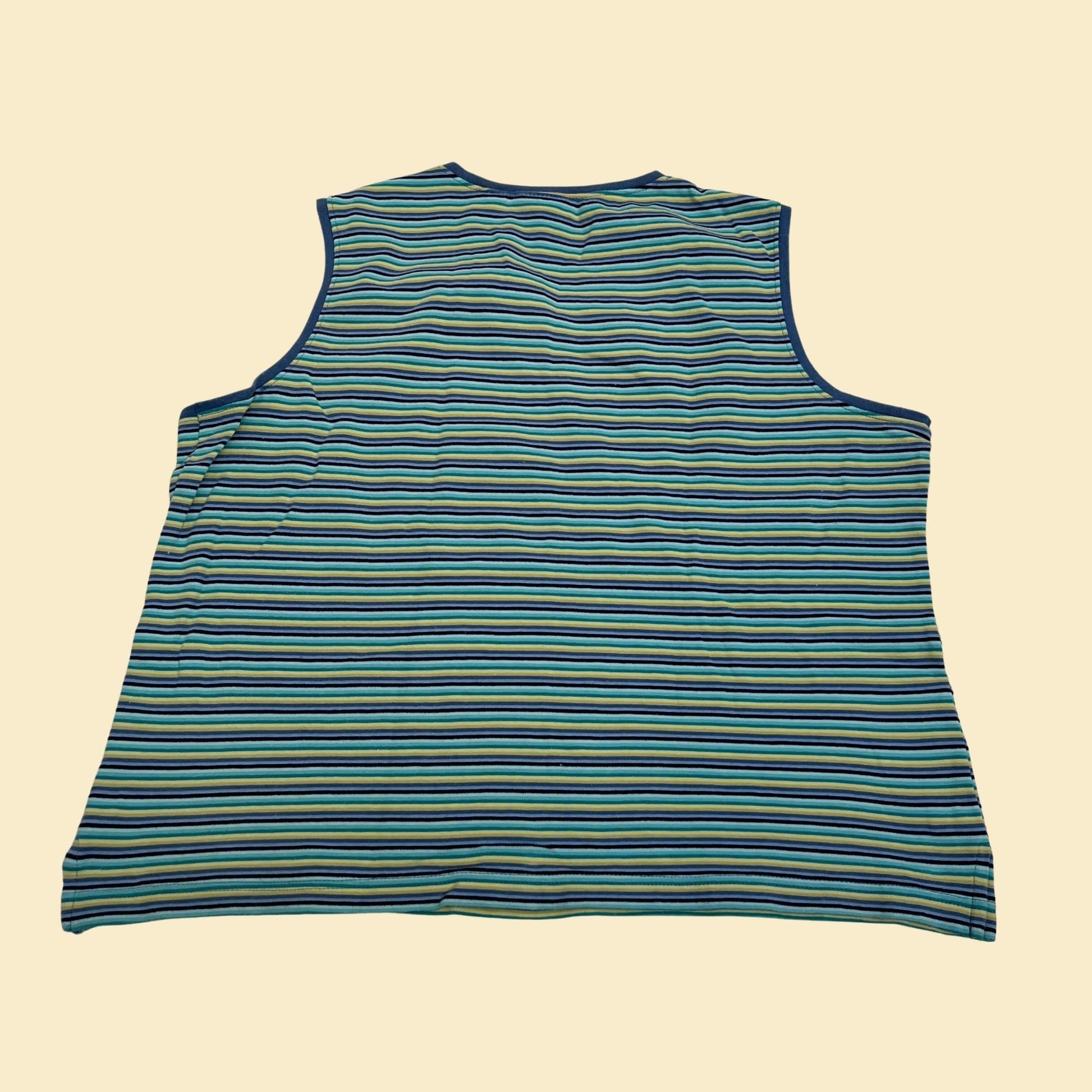 90s striped tank top in women's XL by White Stag, vintage 1990s sleeveless tee with green and blue stripes