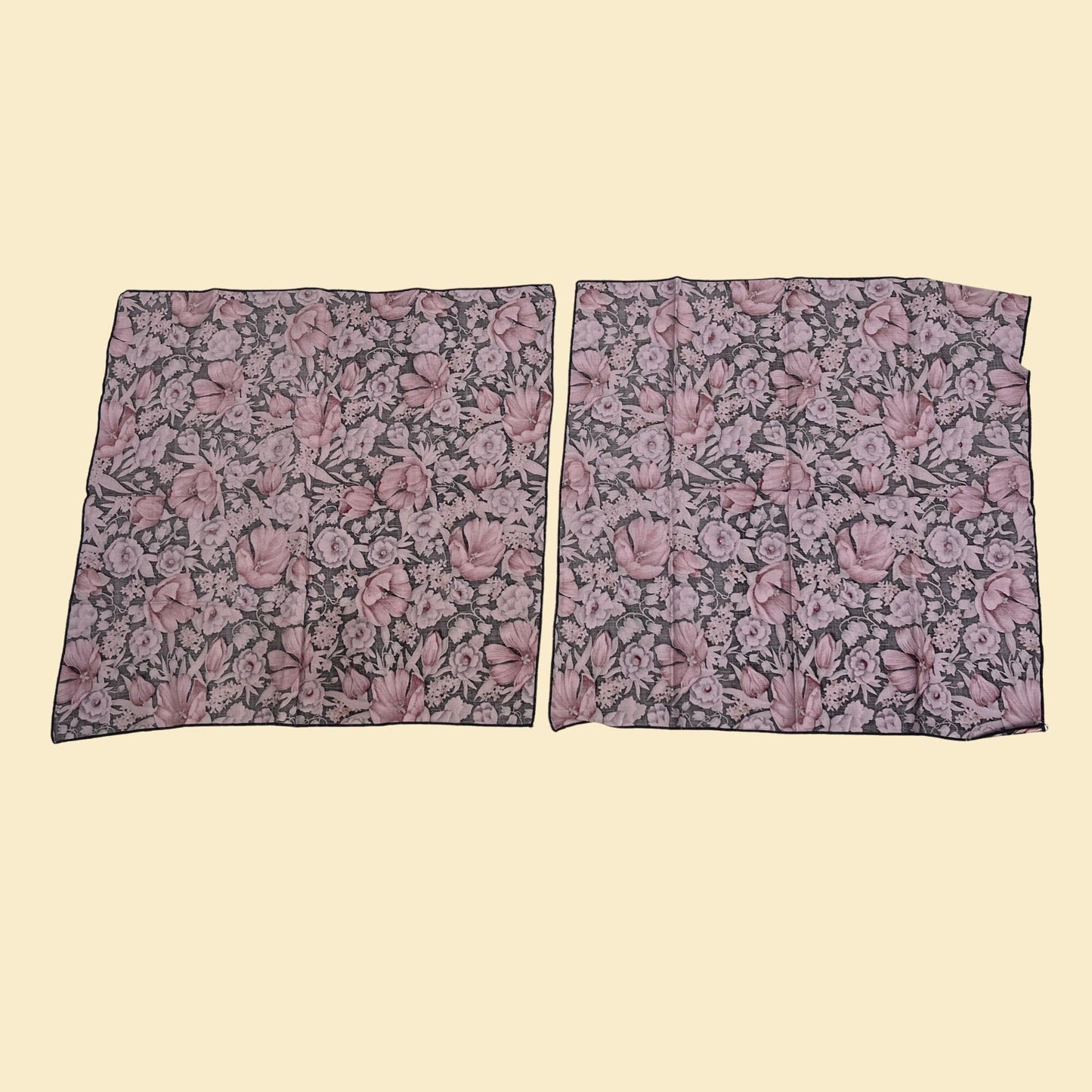 Set of 1970s tea towels, vintage floral kitchen linens, 70s pink and purple dish rags