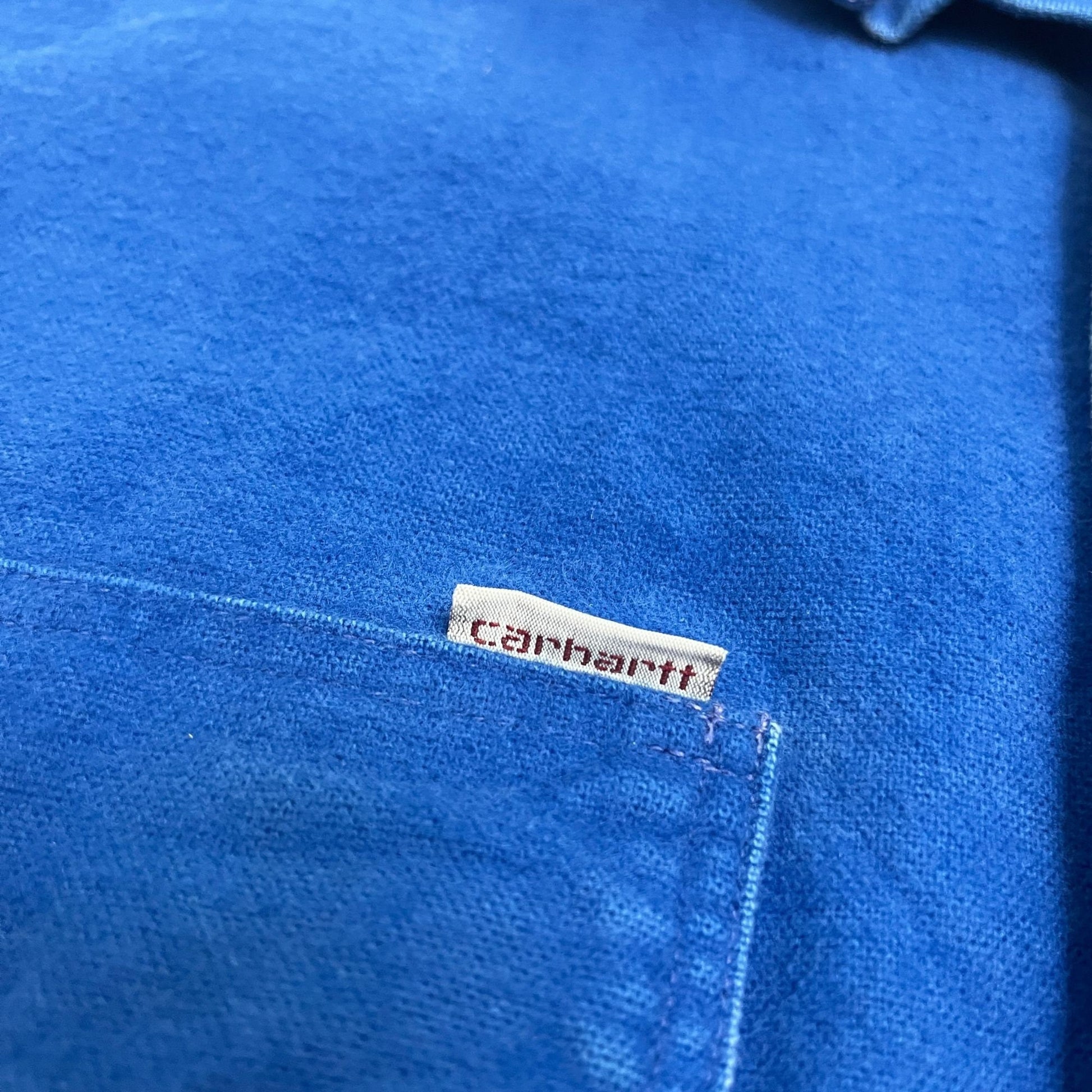 90s Carhartt blue shirt, Union Made in USA, 'Rugged outdoor wear' blue button down with long sleeves