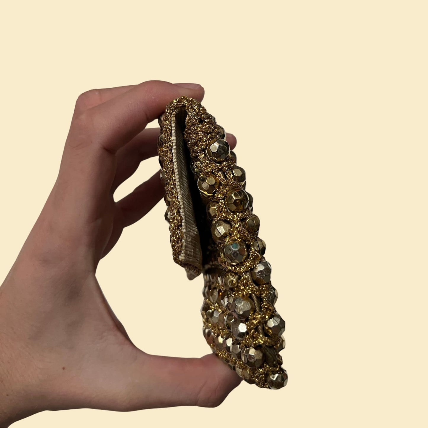 1950s beaded clutch, made in Italy for Alexander's gold handbag, vintage 50s metallic bag