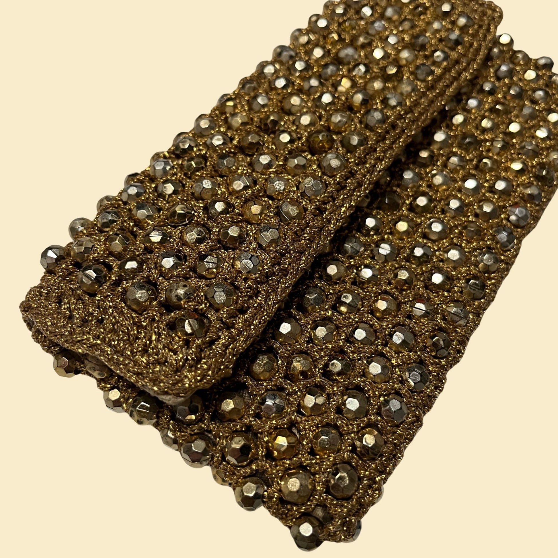 1950s beaded clutch, made in Italy for Alexander's gold handbag, vintage 50s metallic bag