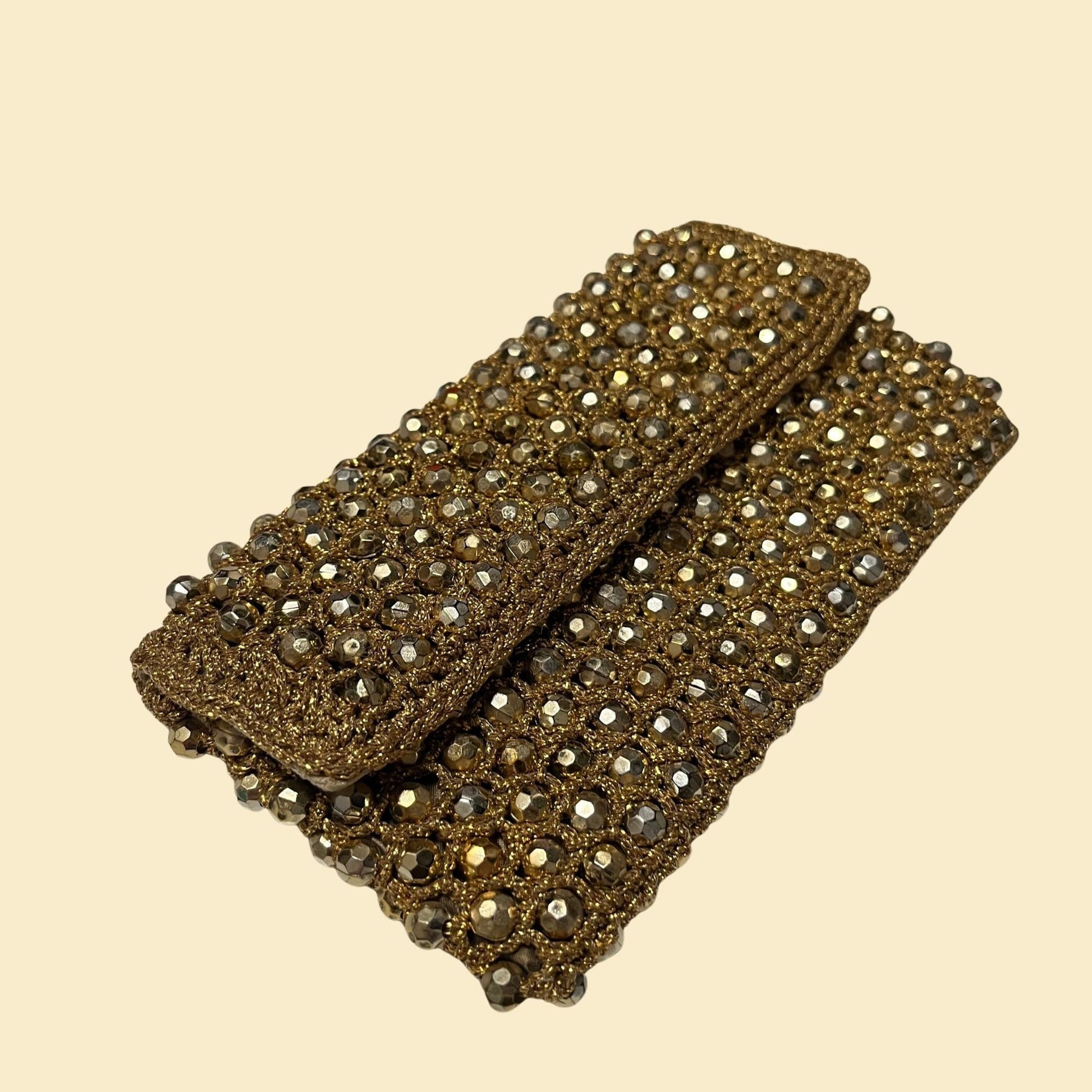 1950s beaded clutch, made in Italy for Alexander's gold handbag, vintage 50s metallic bag