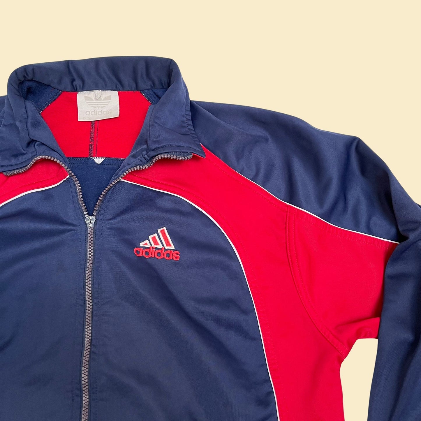 80s Adidas track jacket, large vintage 1980s red and blue Adidas zip up