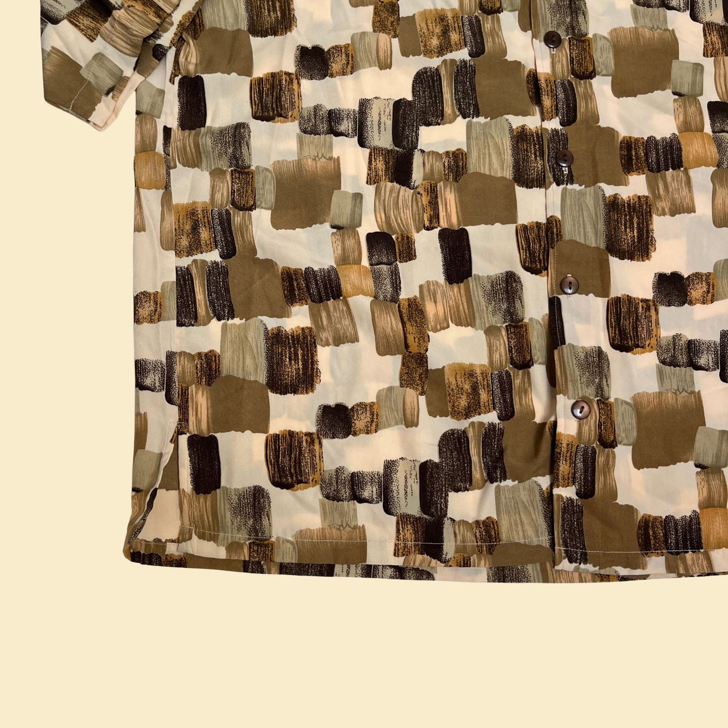 90s XXL geometric shirt by Michael Irvin No 88, vintage men's patterned shirt, olive green, beige and brown men's short sleeve