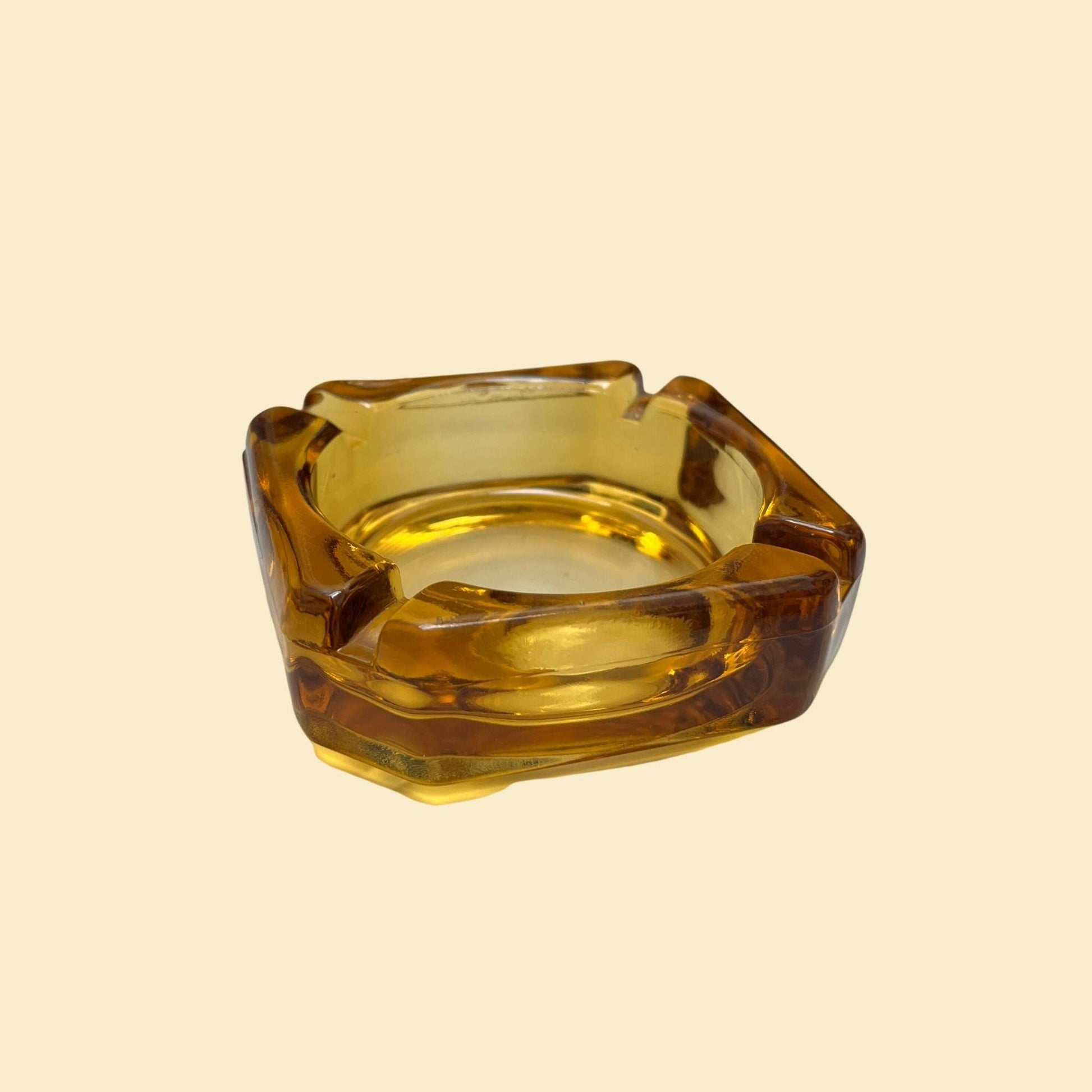 Vintage amber glass ash tray, c. 1970s orange ash tray with 4 openings