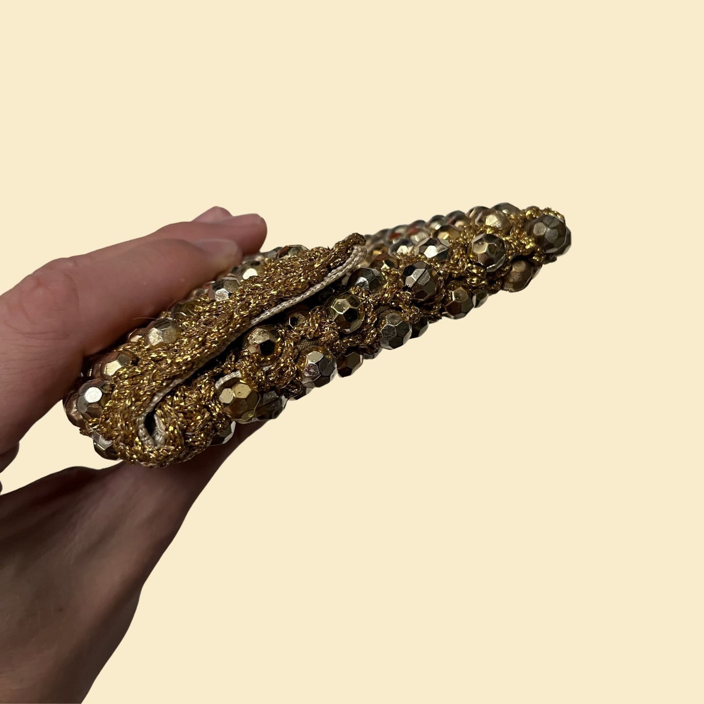 1950s beaded clutch, made in Italy for Alexander's gold handbag, vintage 50s metallic bag