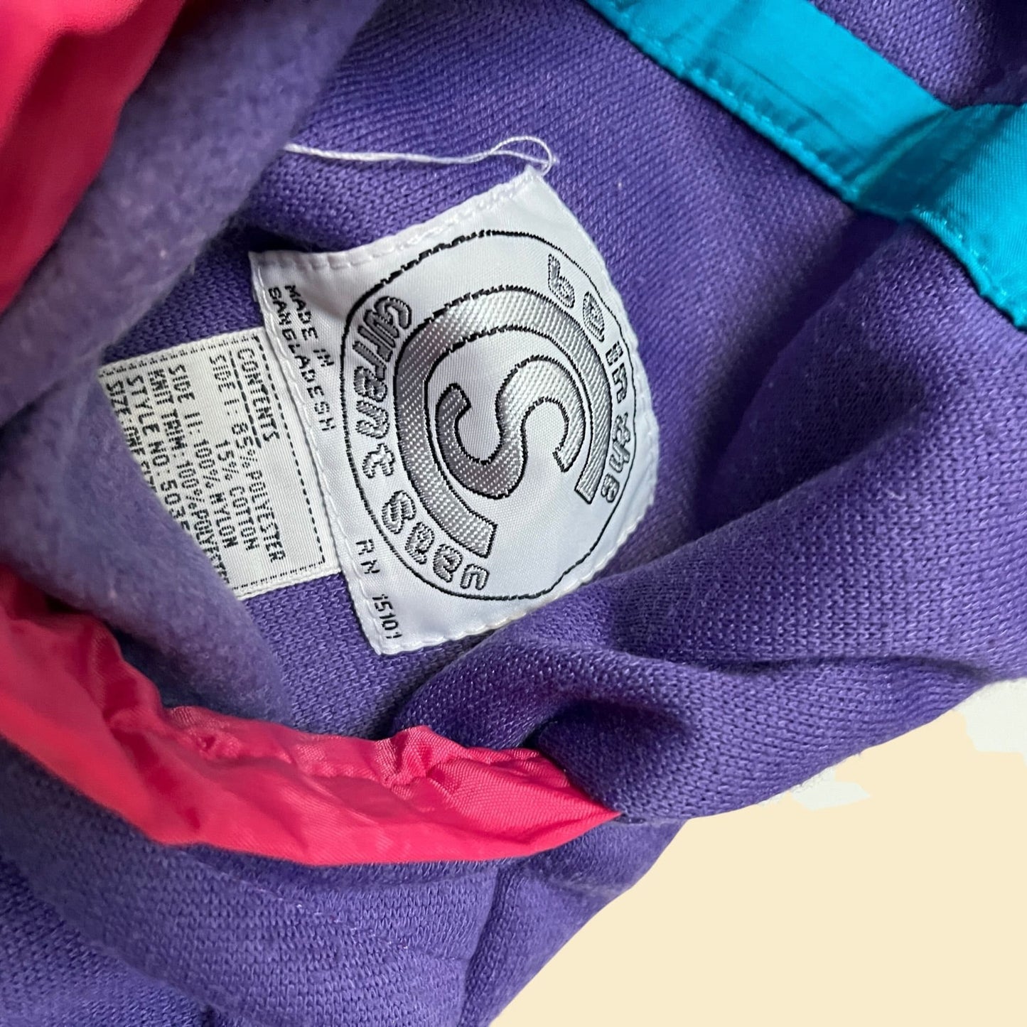 80s reversible jacket in purple teal and pink, vintage Be In The Current Seen 1980s windbreaker jacket