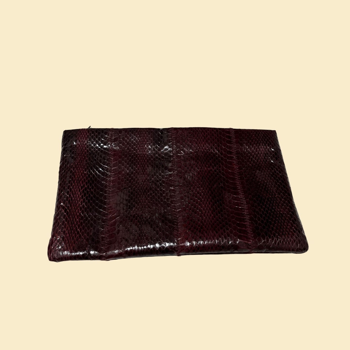 90s clutch handbag by Clemente, vintage 1990s brown faux snake skin bag