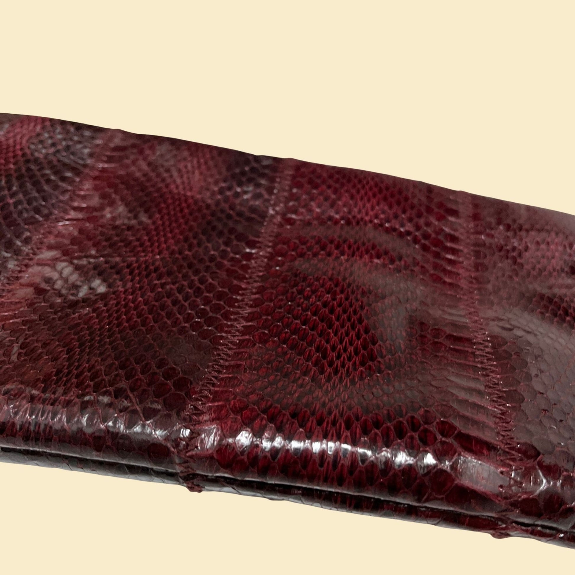 90s clutch handbag by Clemente, vintage 1990s brown faux snake skin bag