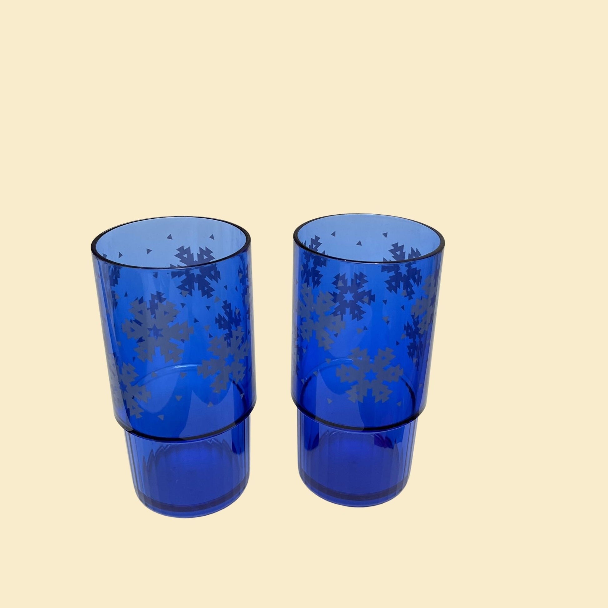 1980s Tupperware blue snowflake 14oz tumblers, vintage set of 2 acrylic drinking cups, model 1673B