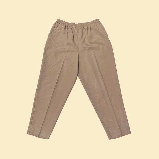 High rise 90s pants by Teddi, vintage beige size 16 women's pants, 1990s tan pants with elastic waist