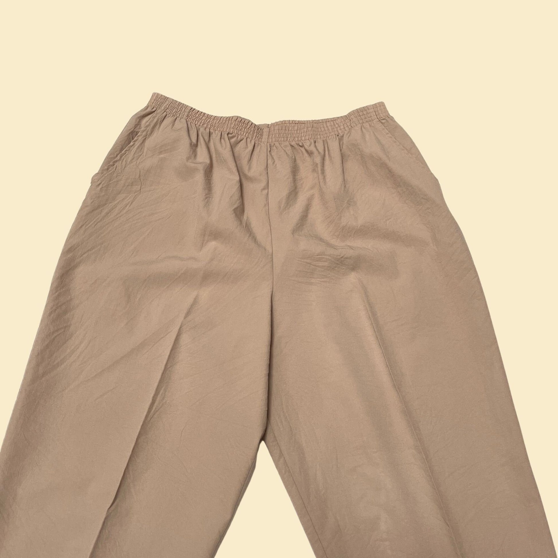 High rise 90s pants by Teddi, vintage beige size 16 women's pants, 1990s tan pants with elastic waist