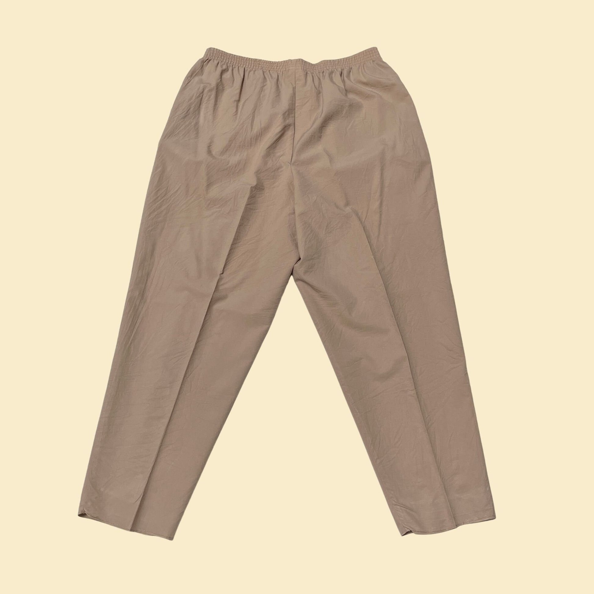 High rise 90s pants by Teddi, vintage beige size 16 women's pants, 1990s tan pants with elastic waist