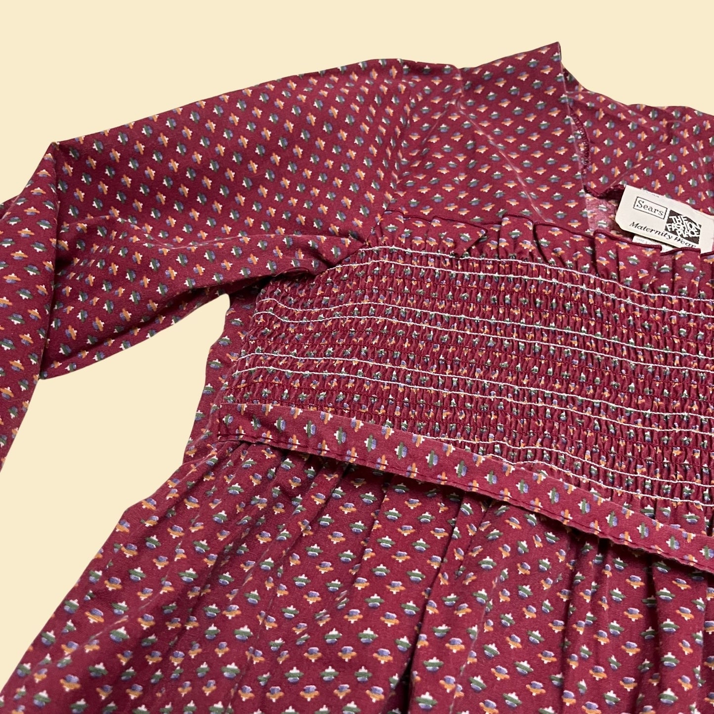 70s red maternity shirt by Sears, The Fashion Place, vintage 1970s polka dot maternity blouse