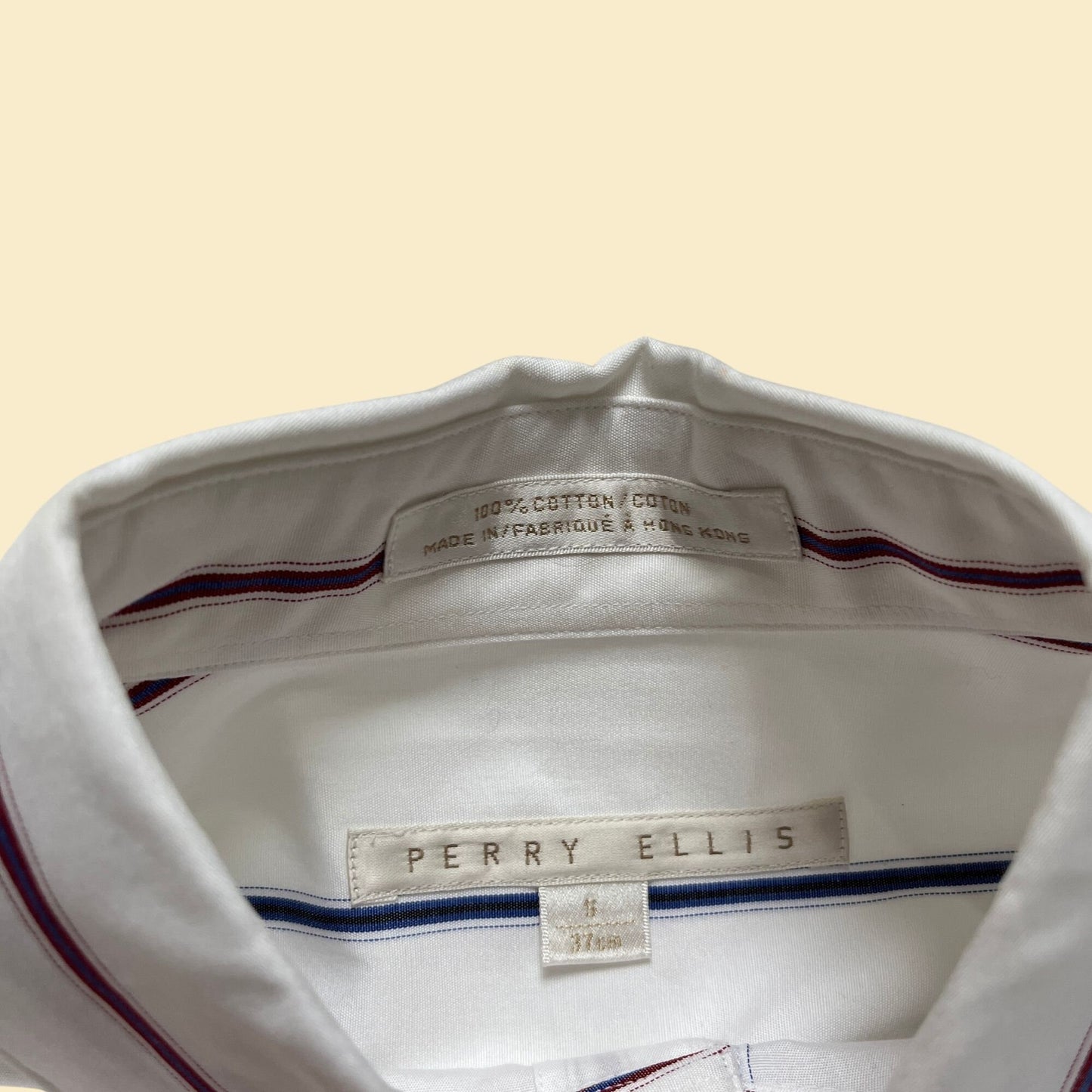 80s Perry Ellis shirt, vintage men's small button down shirt, 1980s striped white and blue shirt