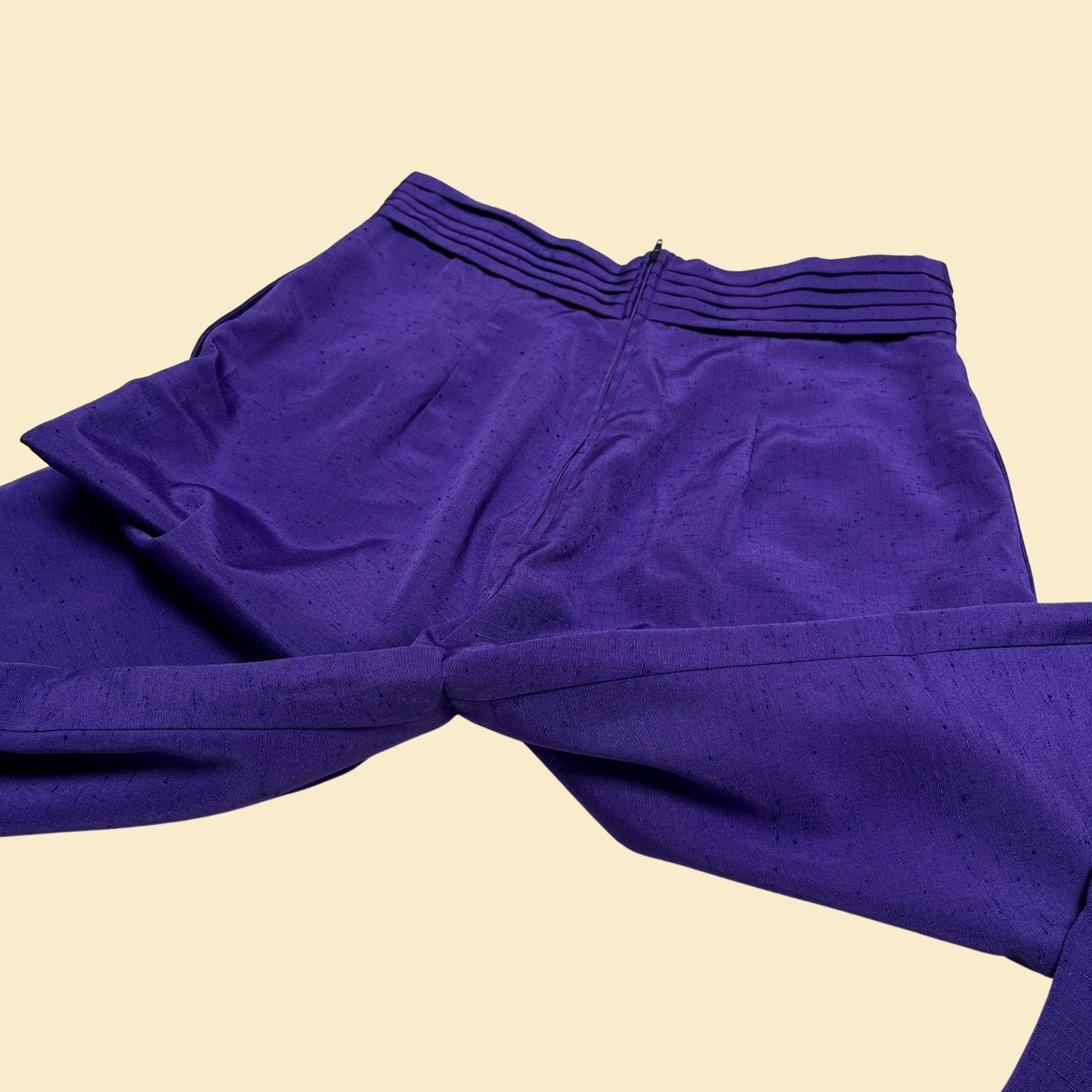 Purple 70s high waisted pants, 29" waist vintage women's pants, 1970s high rise purple polyester pants