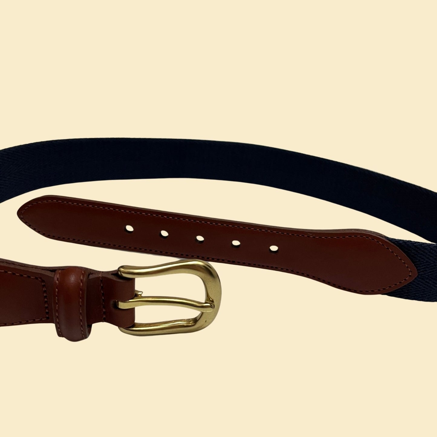 90s Coach belt, 30" / 75 cm, vintage 1990s brown leather and blue canvas belt