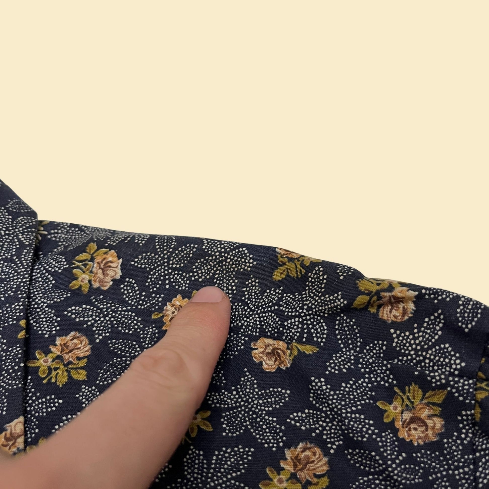 80s floral blue and yellow shirt by Hands Off for Sears, vintage medium long sleeve collared button down