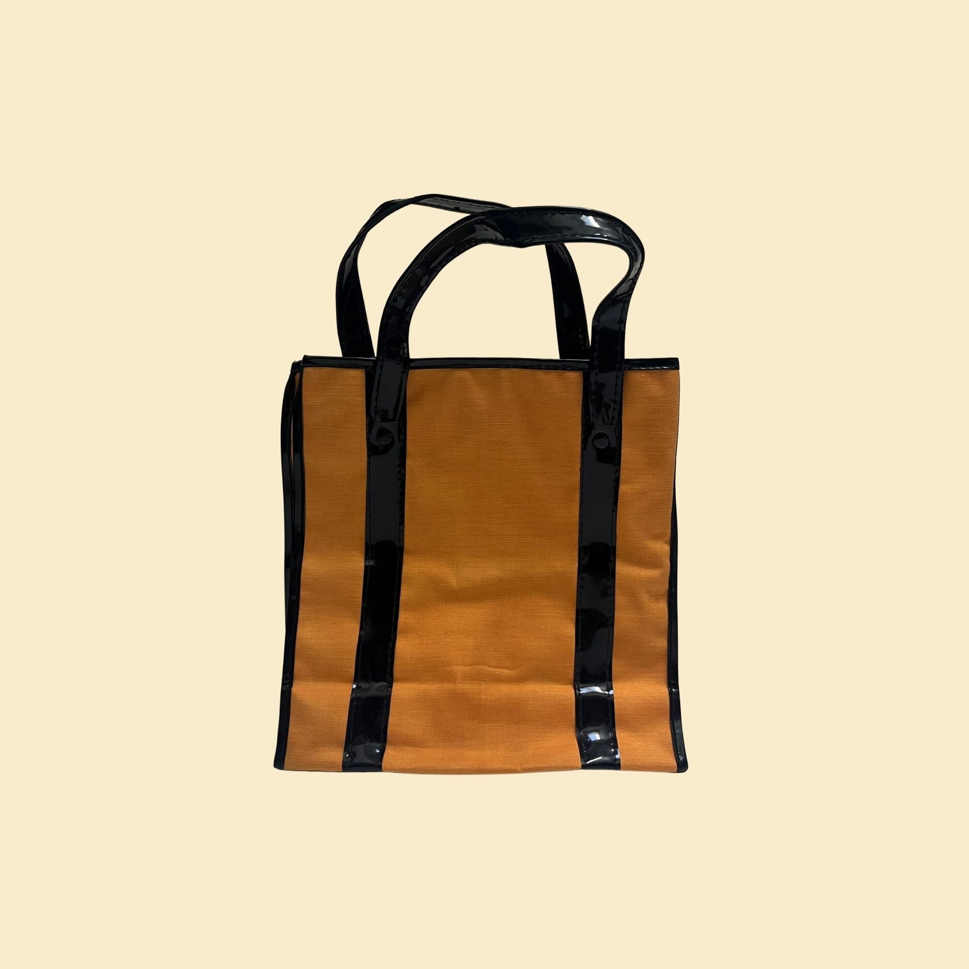 70s mini tote bag in orange and black, Japan made vintage tote bag