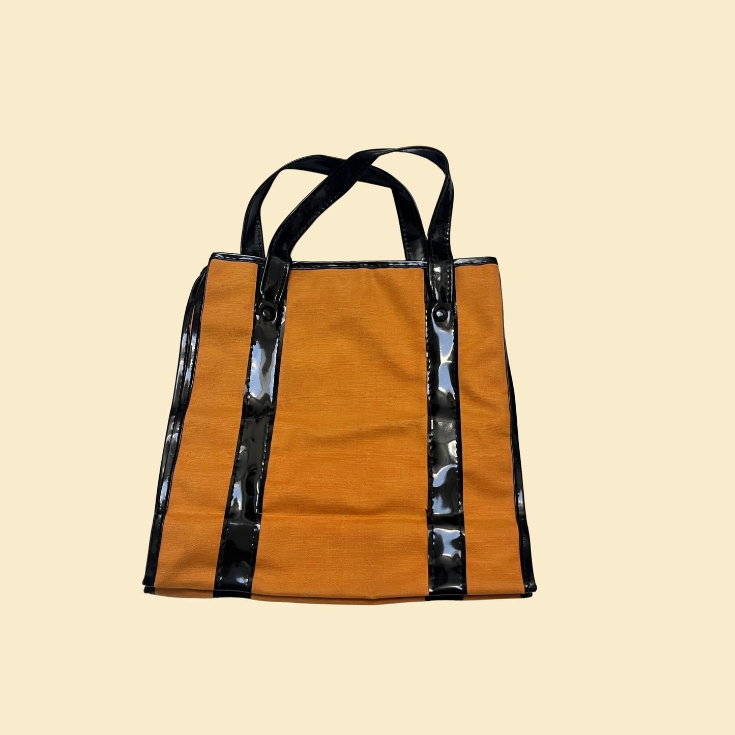 70s mini tote bag in orange and black, Japan made vintage tote bag