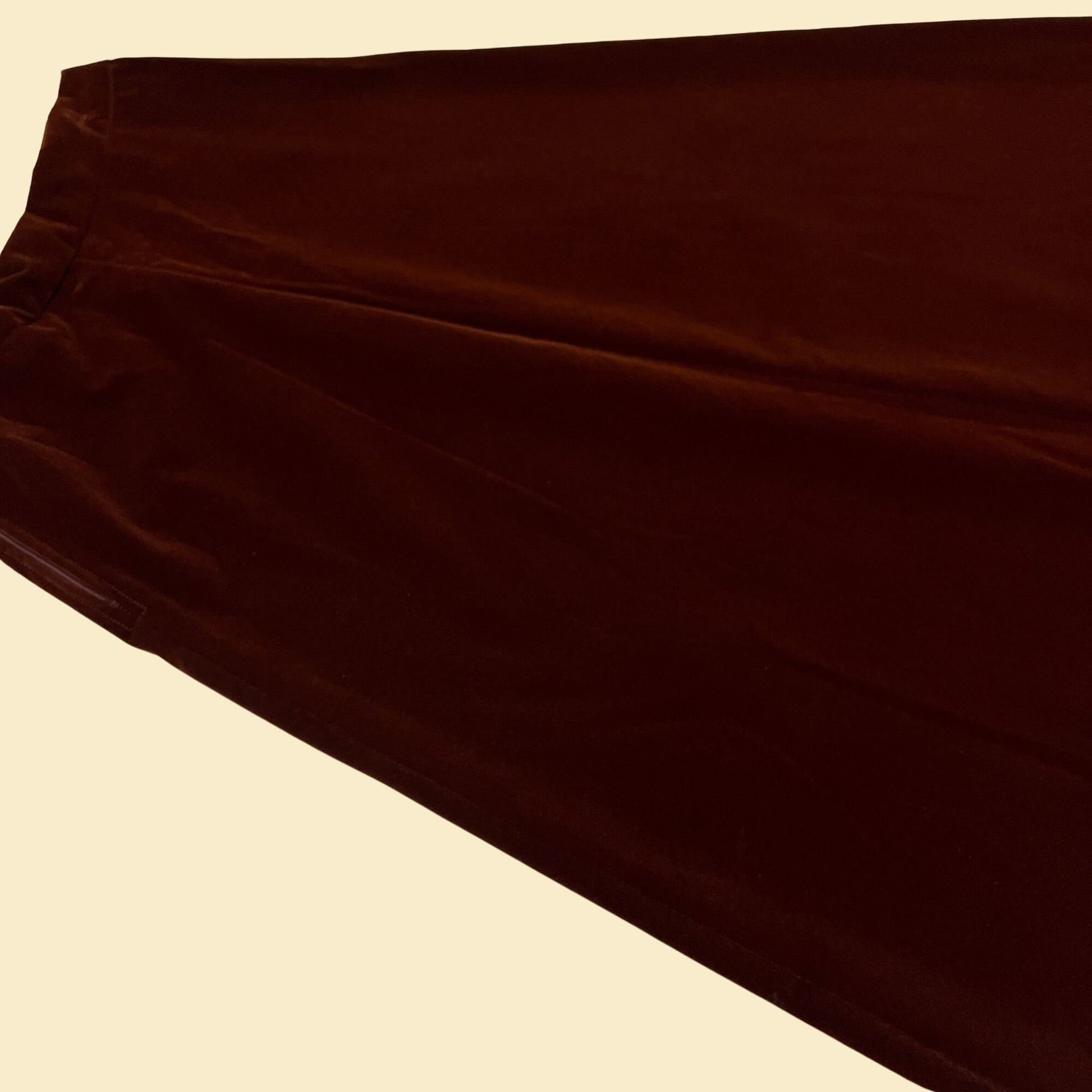 70s velvet brown skirt by Russ Girls, 24" waist, vintage 1970s a-line brown maxi skirt