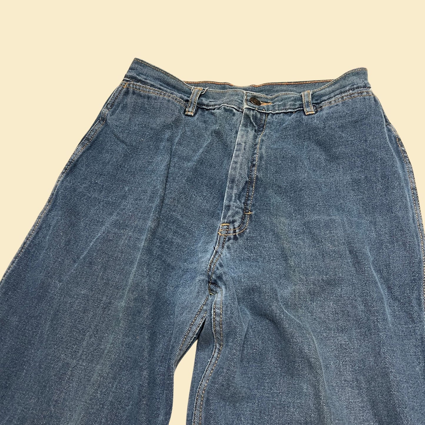 70s Daddy's Money jeans with 28" waist, vintage straight leg 1970s medium wash denim pants