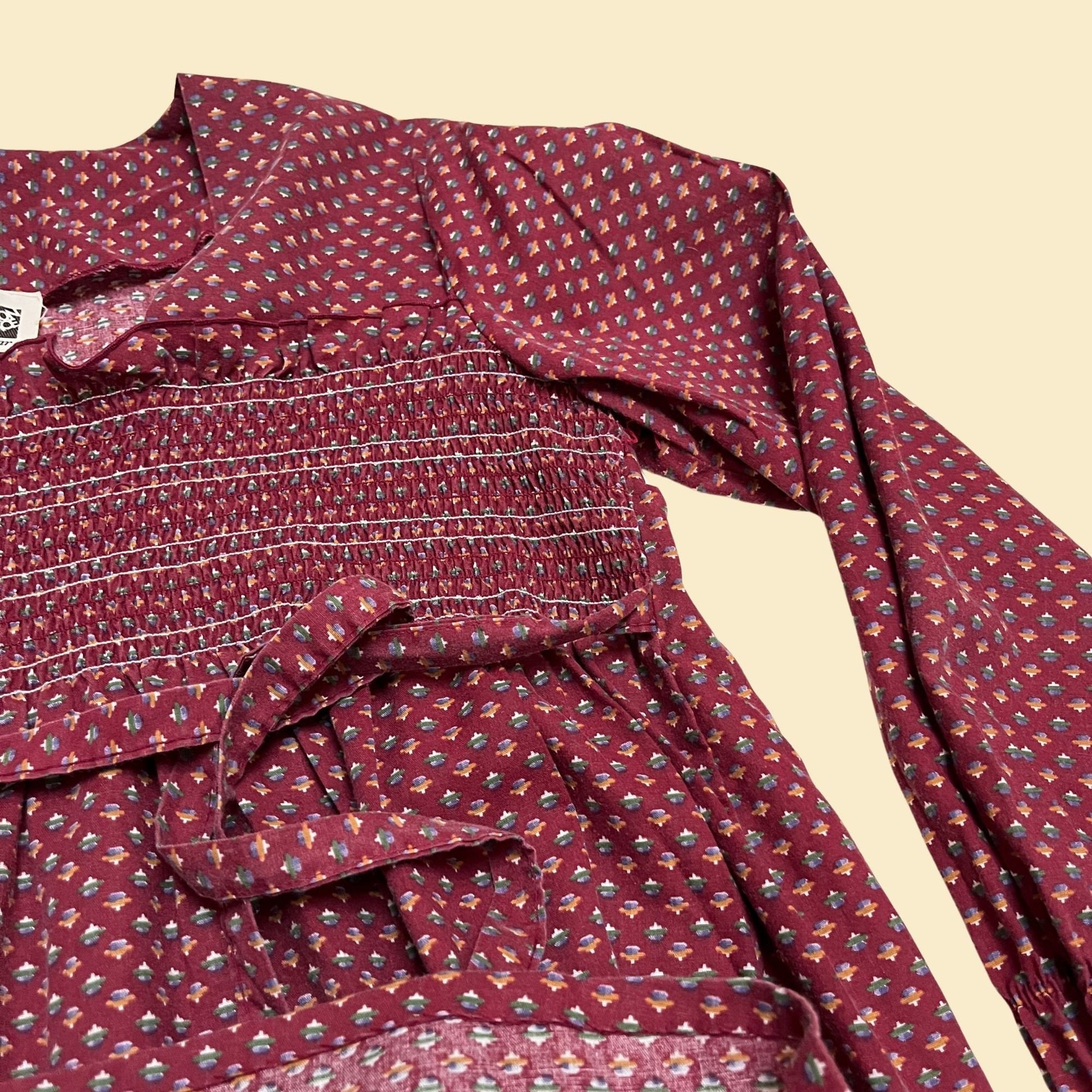 70s red maternity shirt by Sears, The Fashion Place, vintage 1970s polka dot maternity blouse