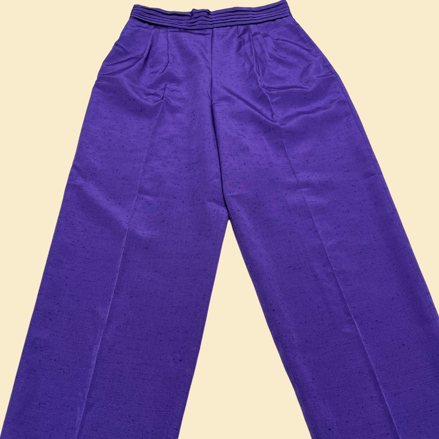 Purple 70s high waisted pants, 29" waist vintage women's pants, 1970s high rise purple polyester pants