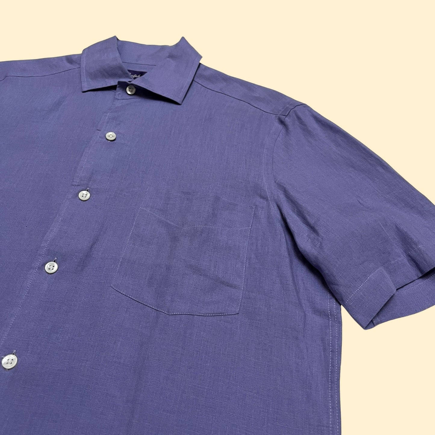 90s Ralph Lauren purple label linen purple shirt, made in Italy, men's size small vintage short sleeve button down