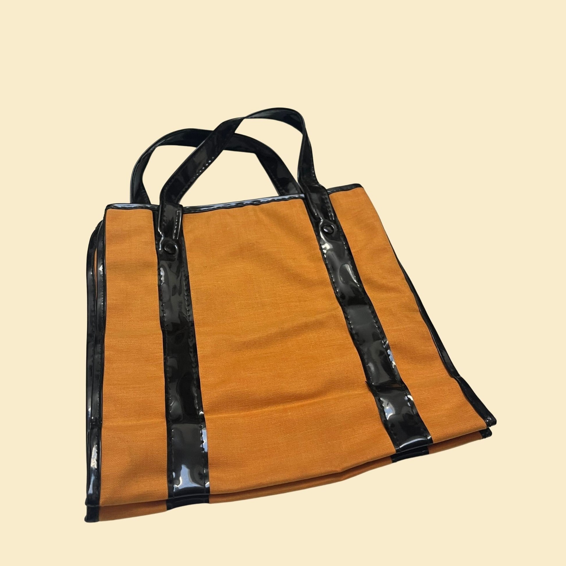 70s mini tote bag in orange and black, Japan made vintage tote bag