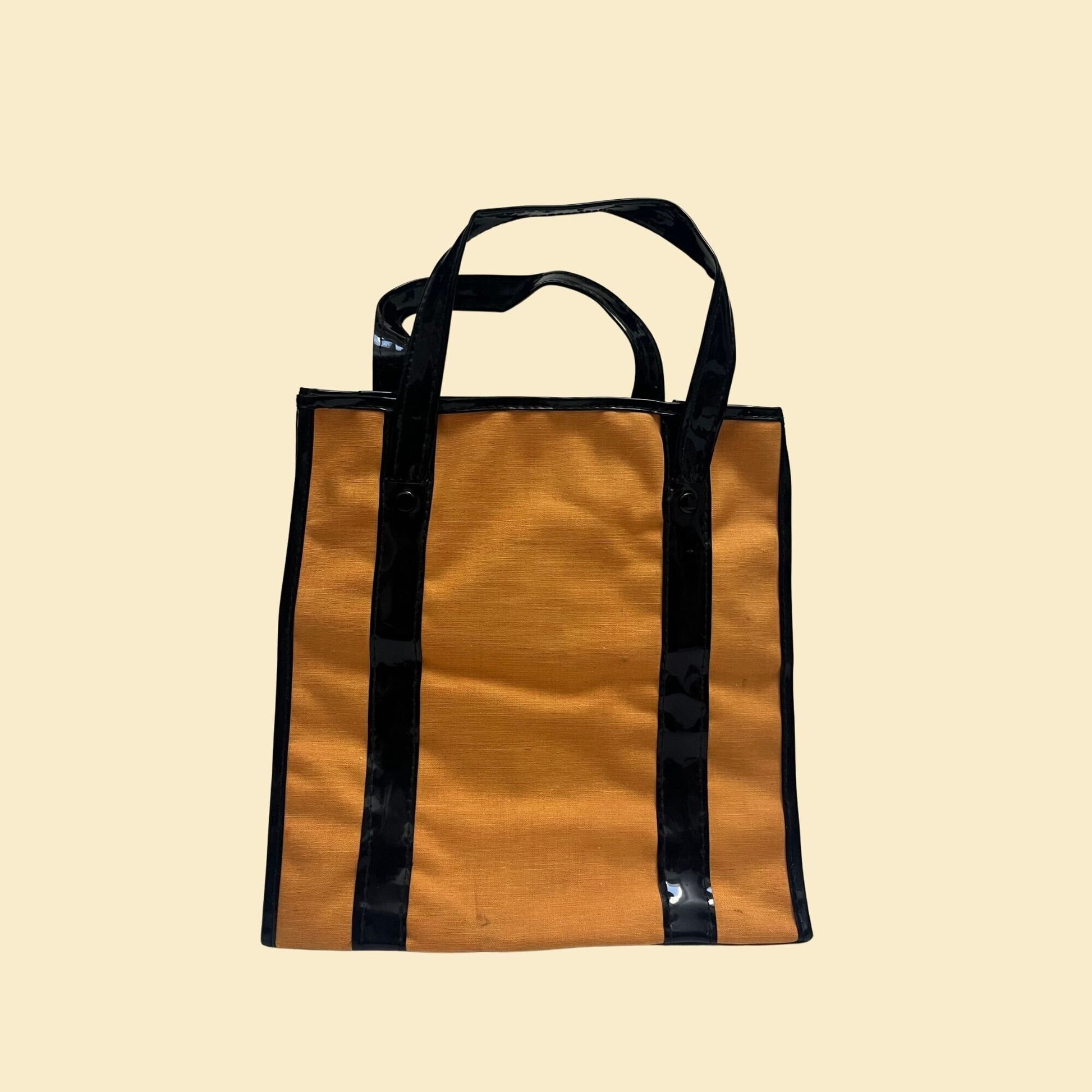 70s mini tote bag in orange and black, Japan made vintage tote bag