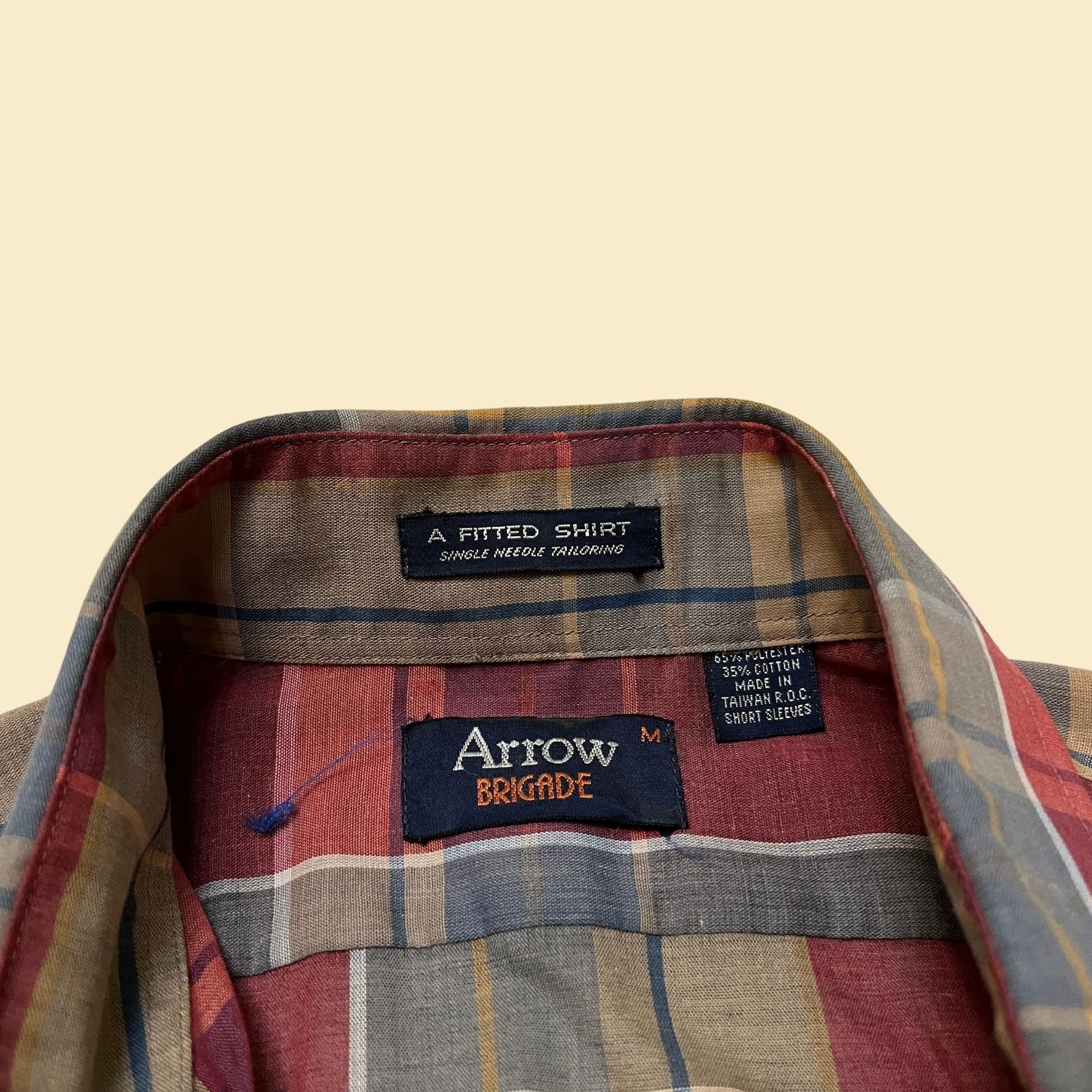 70s medium men's shirt by Arrow Brigade, plaid vintage men's short sleeve button down, 1970s lightweight men's top